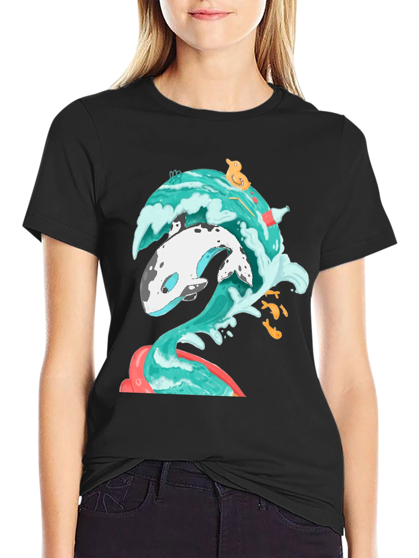 Whale Wave Graphic Tee - Unique Ocean Art T-Shirt