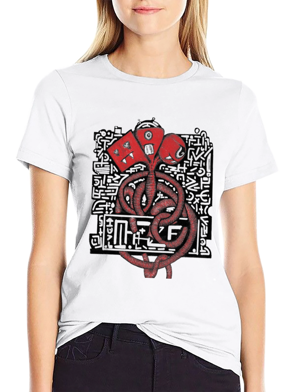 Graphic Print Crew Neck T-Shirt - Black