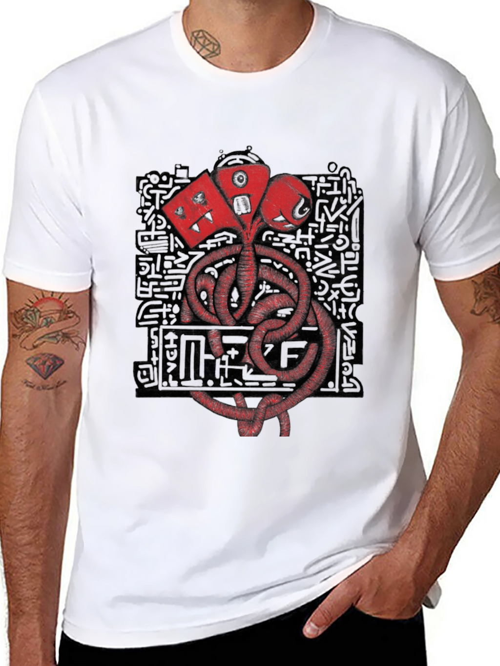 Graphic Print Crew Neck T-Shirt - Black