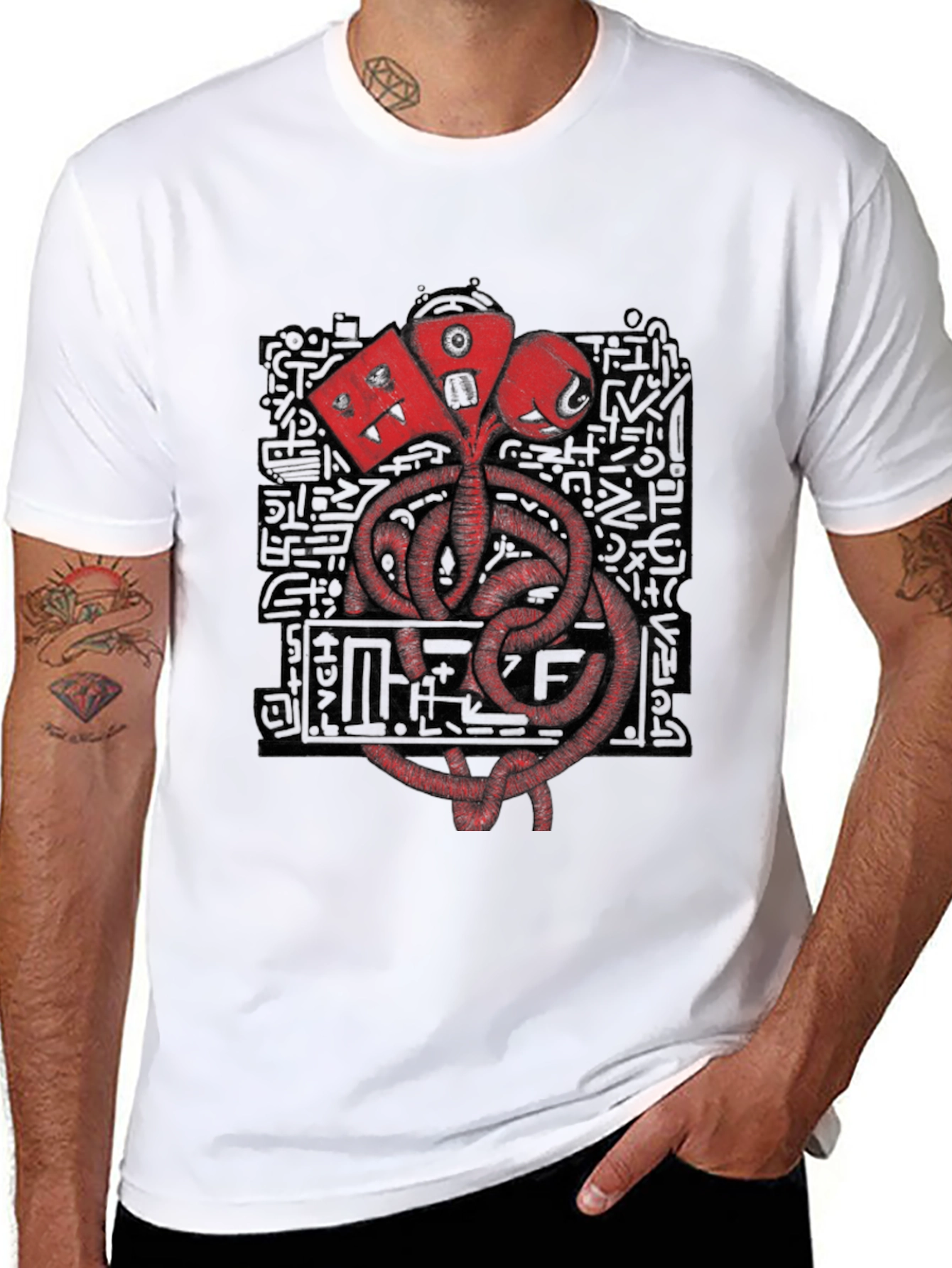 Graphic Print Crew Neck T-Shirt - Black