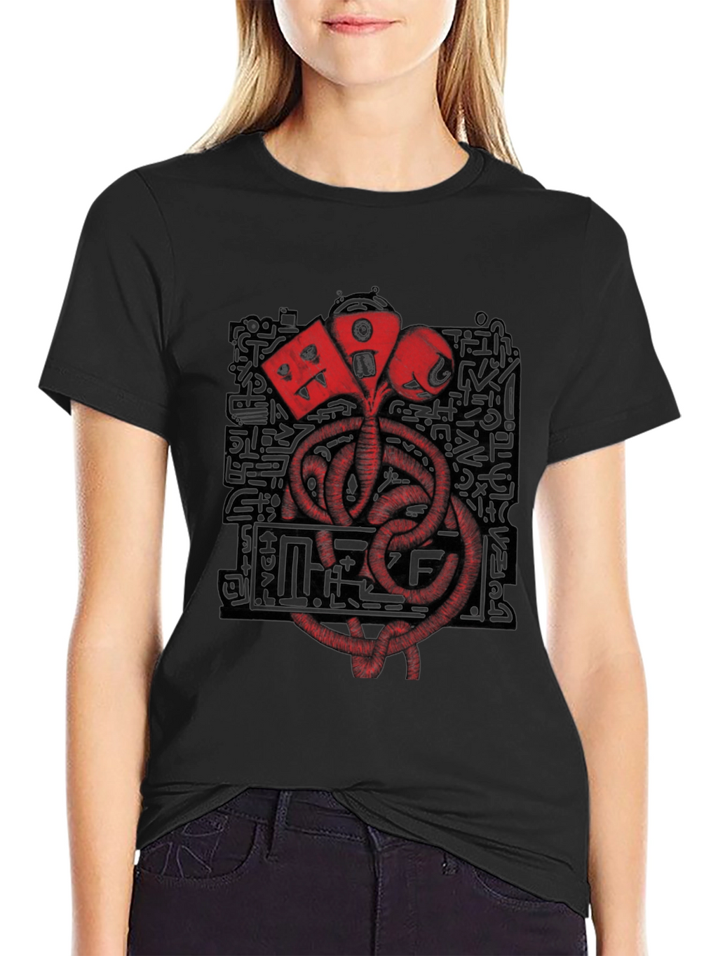 Graphic Print Crew Neck T-Shirt - Black