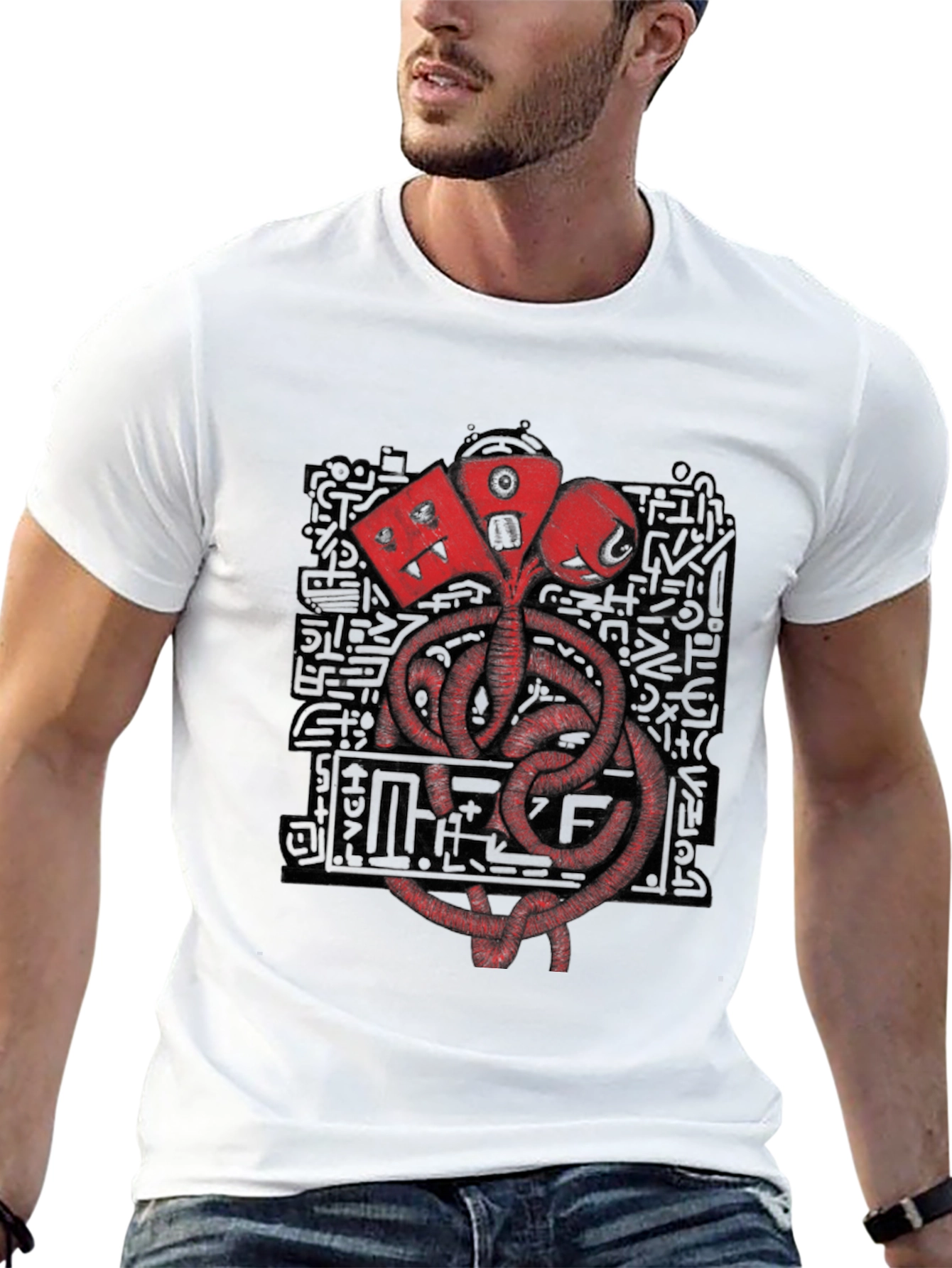 Graphic Print Crew Neck T-Shirt - Black