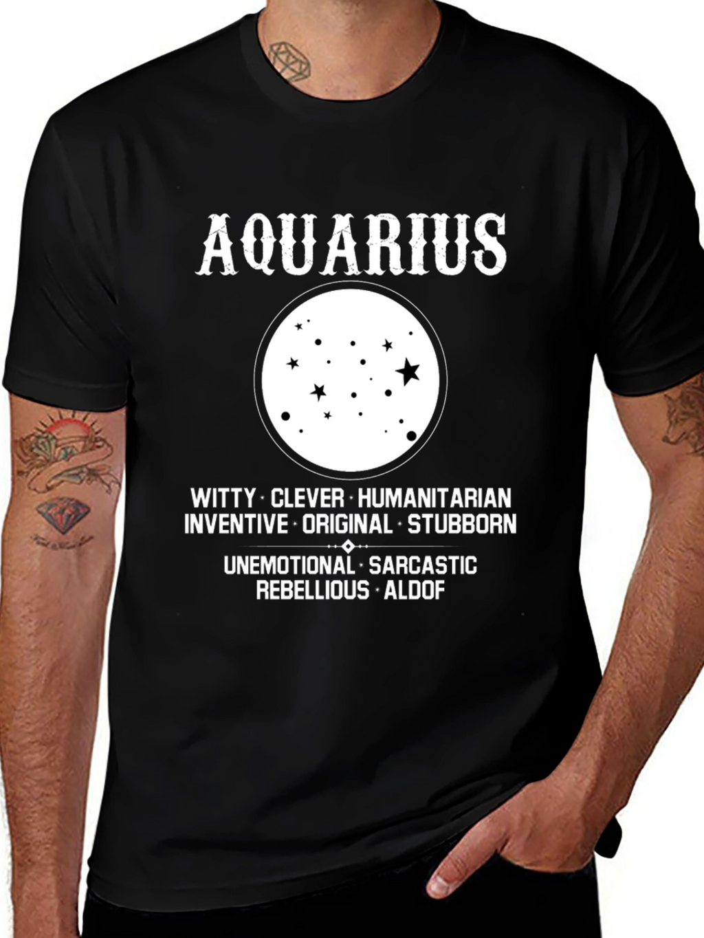 Aquarius Zodiac Star Sign Black T-Shirt