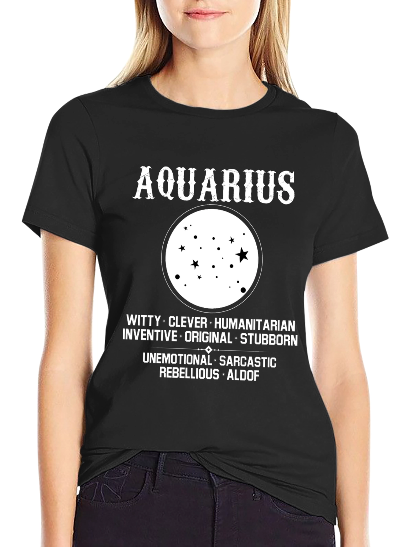 Aquarius Zodiac Star Sign Black T-Shirt