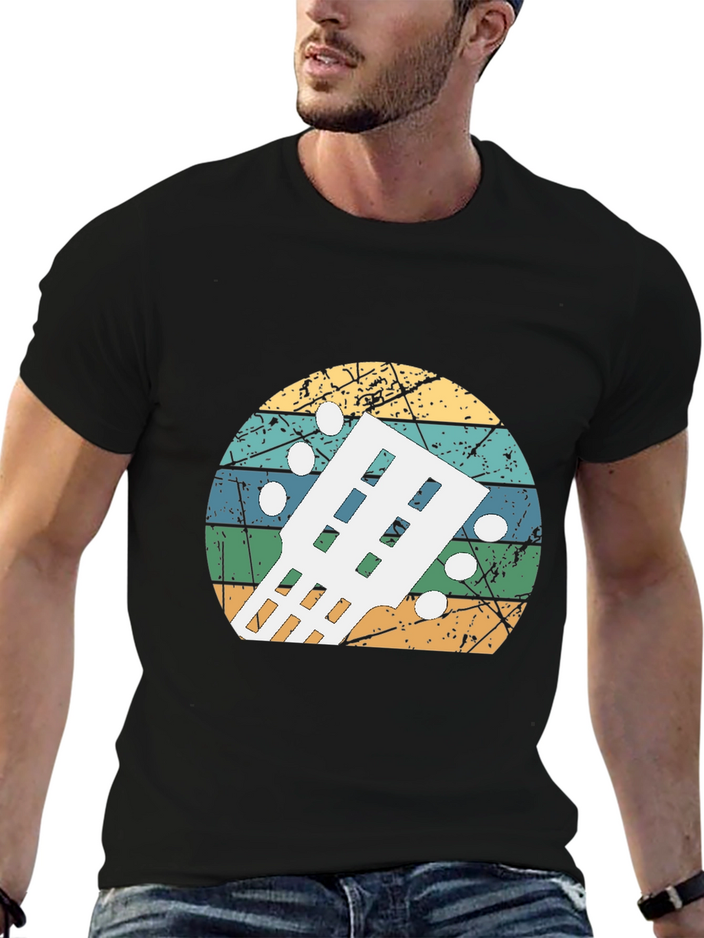 Retro Guitar Headstock T-Shirt - Musician Gift