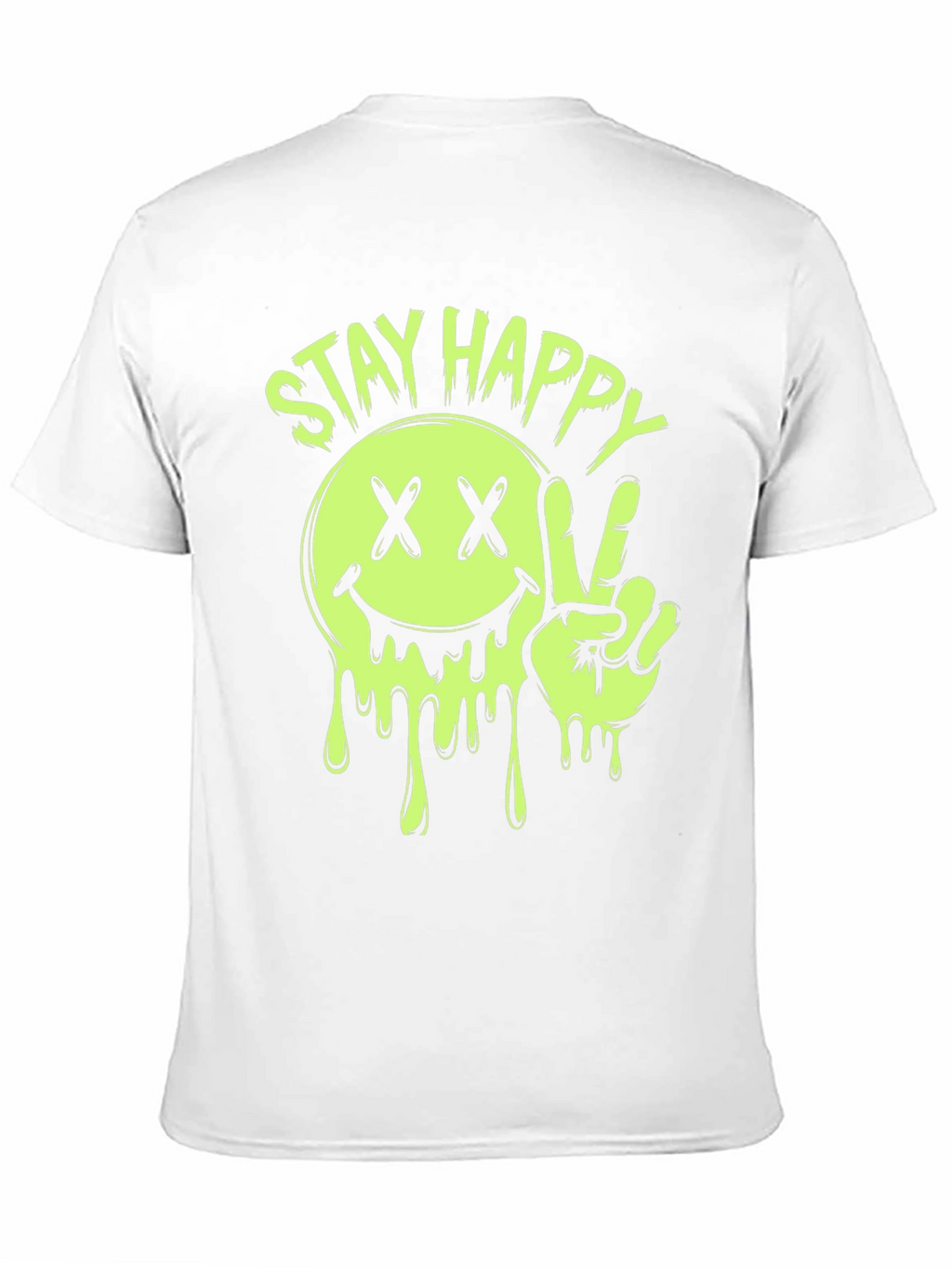 Stay Happy Smiley Face Graphic Tee - Black