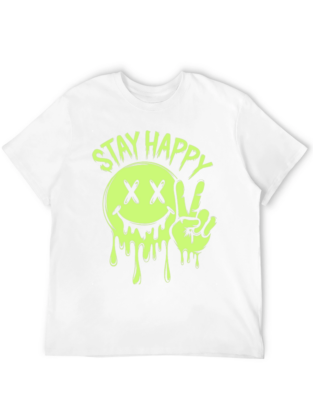 Stay Happy Smiley Face Graphic Tee - Black