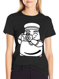 Cartoon Sailor Photographer Black T-Shirt