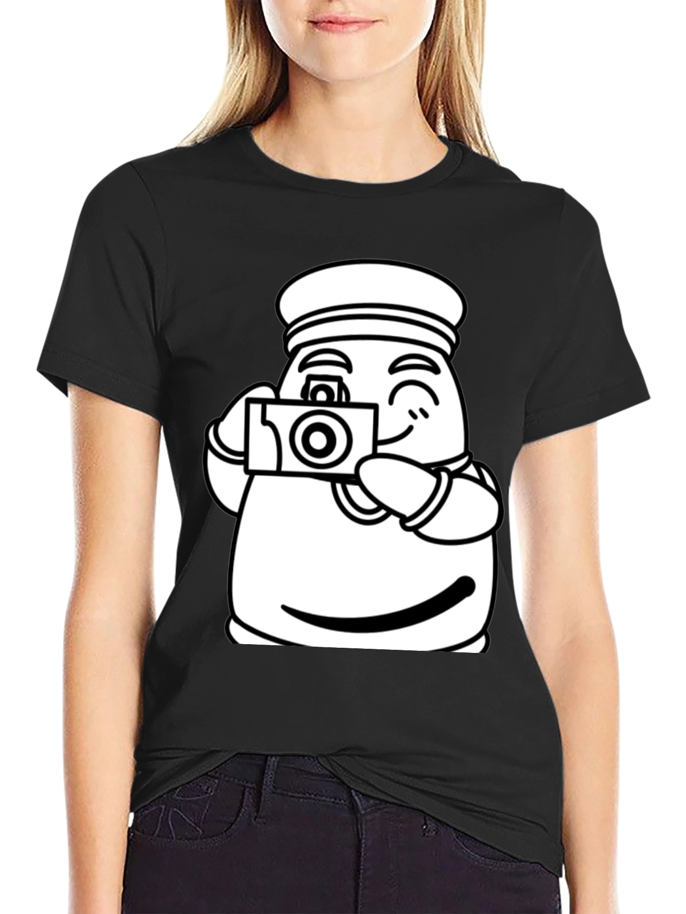 Cartoon Sailor Photographer Black T-Shirt
