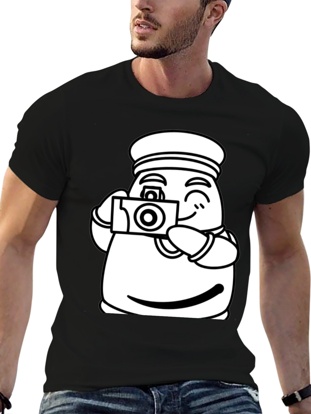 Cartoon Sailor Photographer Black T-Shirt