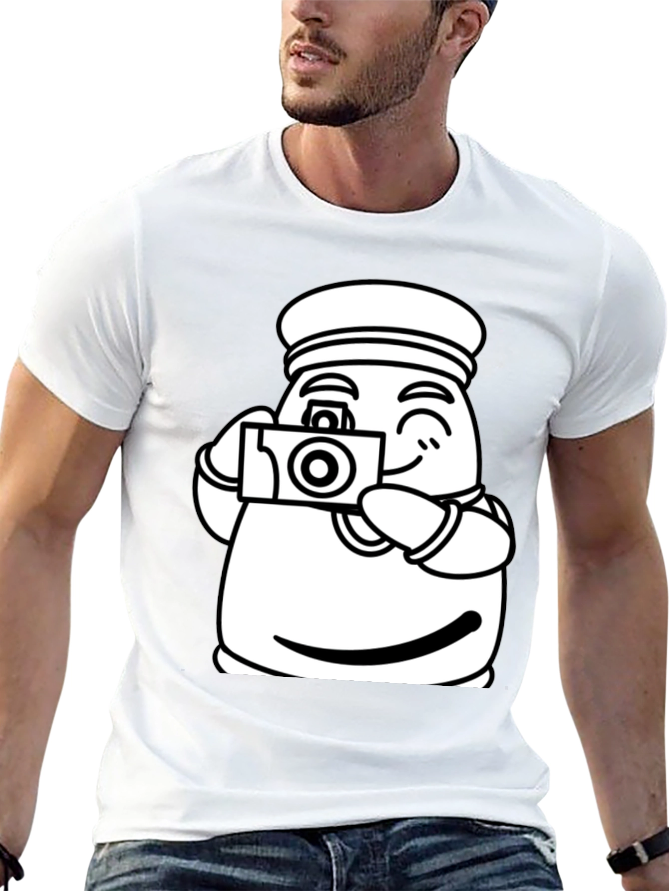 Cartoon Sailor Photographer Black T-Shirt