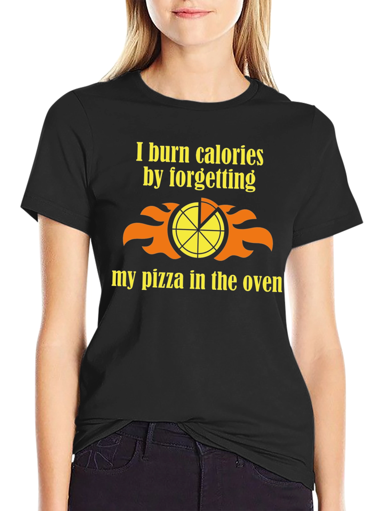 Funny Burned Pizza Calorie Mens Black T-Shirt
