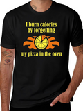 Funny Burned Pizza Calorie Mens Black T-Shirt