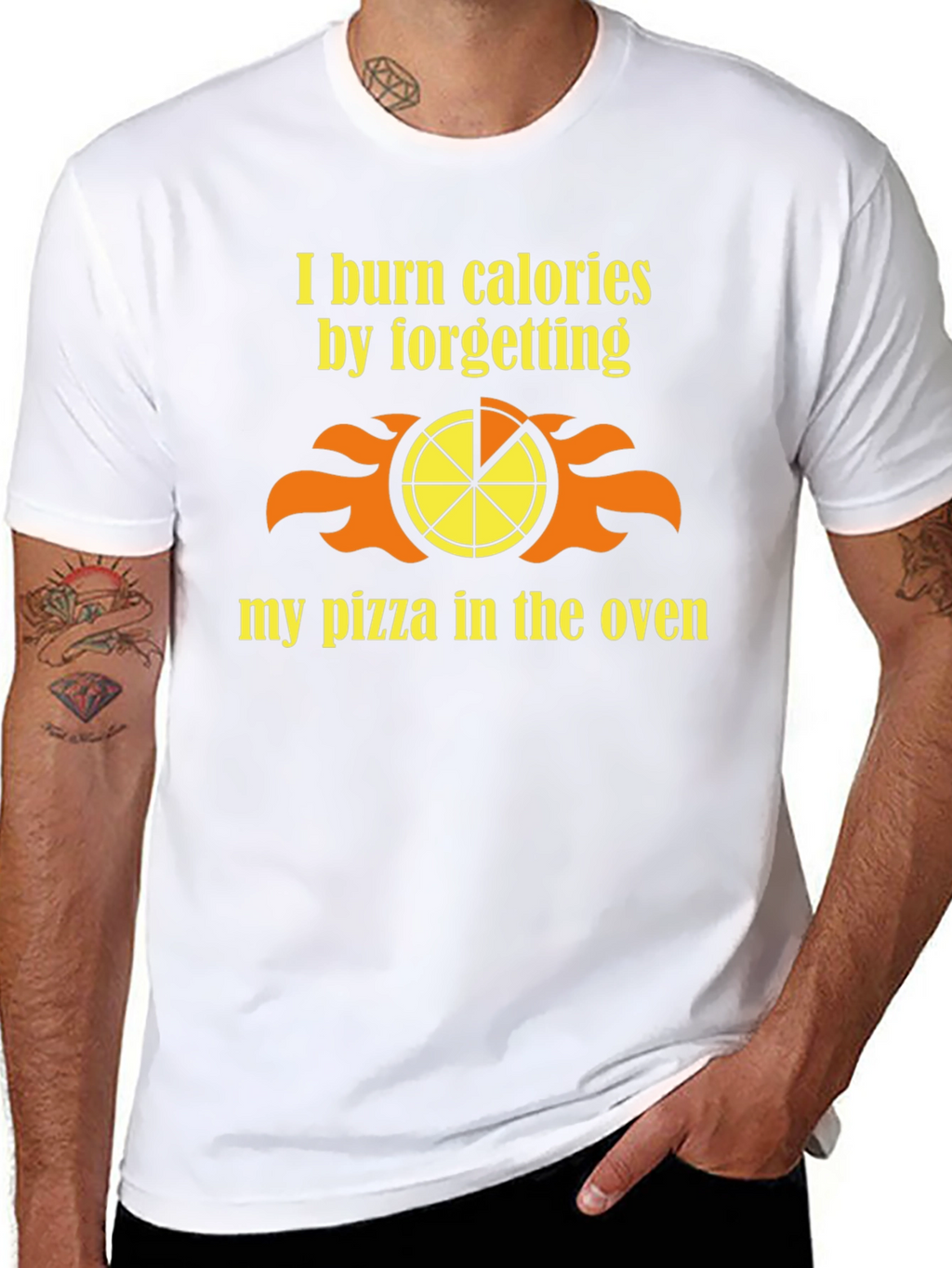Funny Burned Pizza Calorie Mens Black T-Shirt