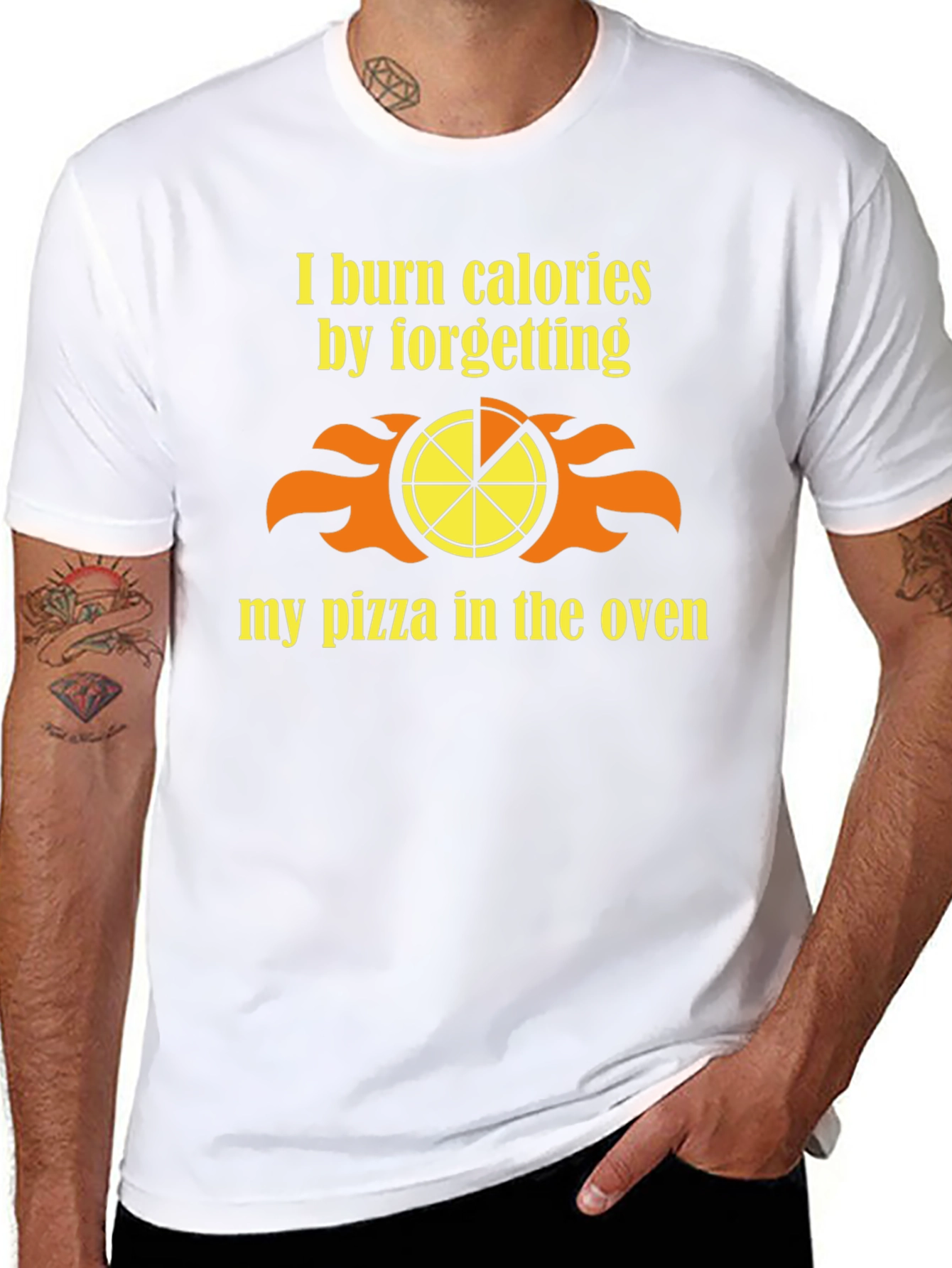 Funny Burned Pizza Calorie Mens Black T-Shirt