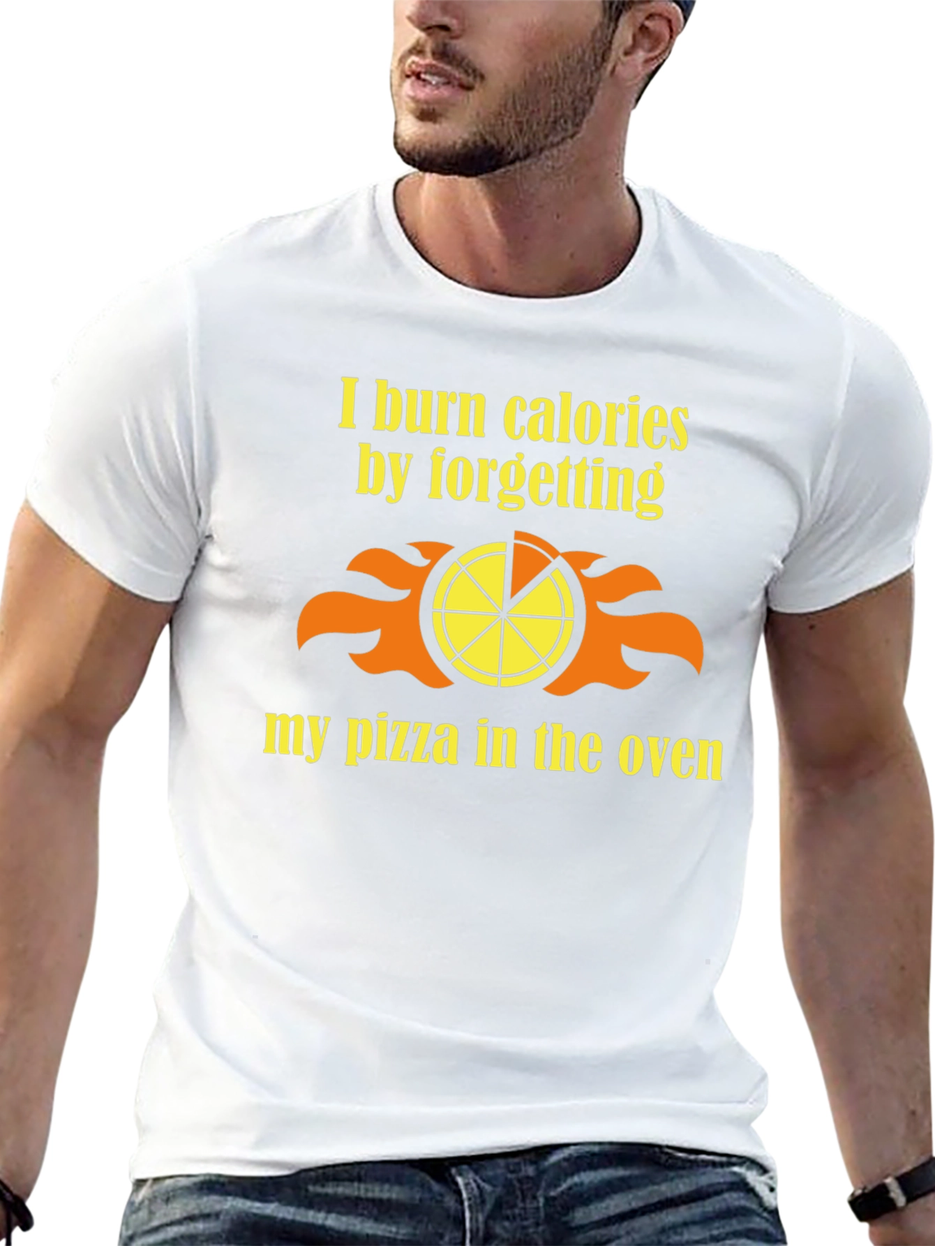 Funny Burned Pizza Calorie Mens Black T-Shirt
