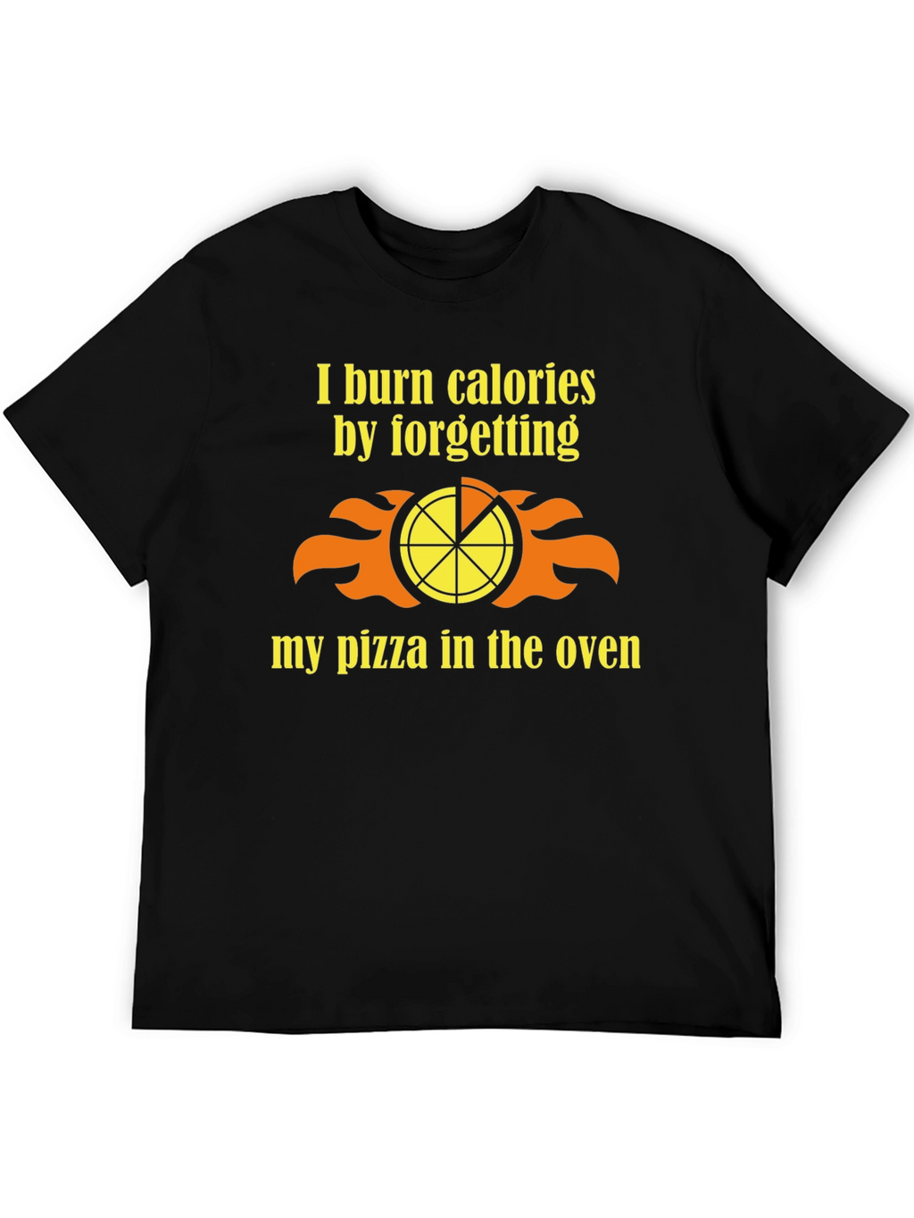 Funny Burned Pizza Calorie Mens Black T-Shirt
