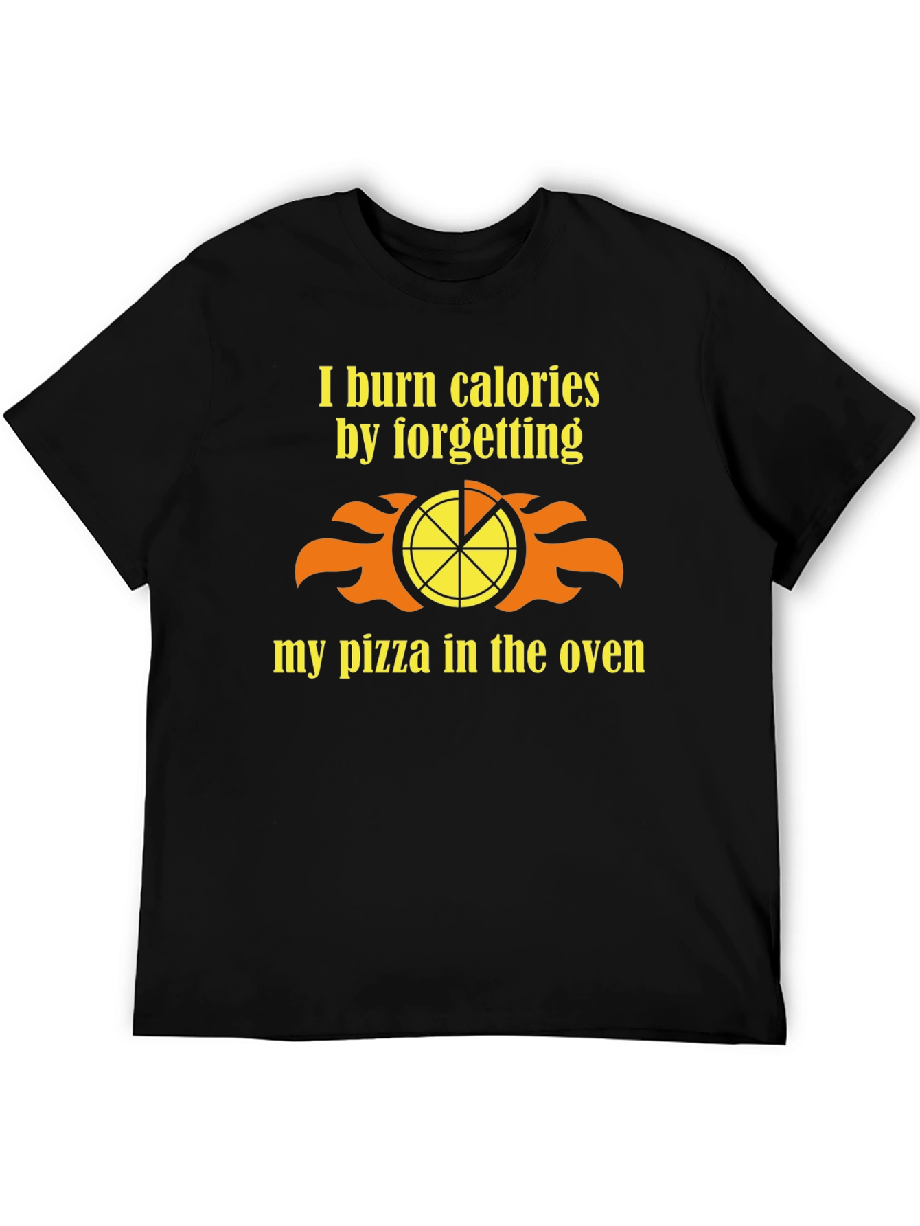 Funny Burned Pizza Calorie Mens Black T-Shirt