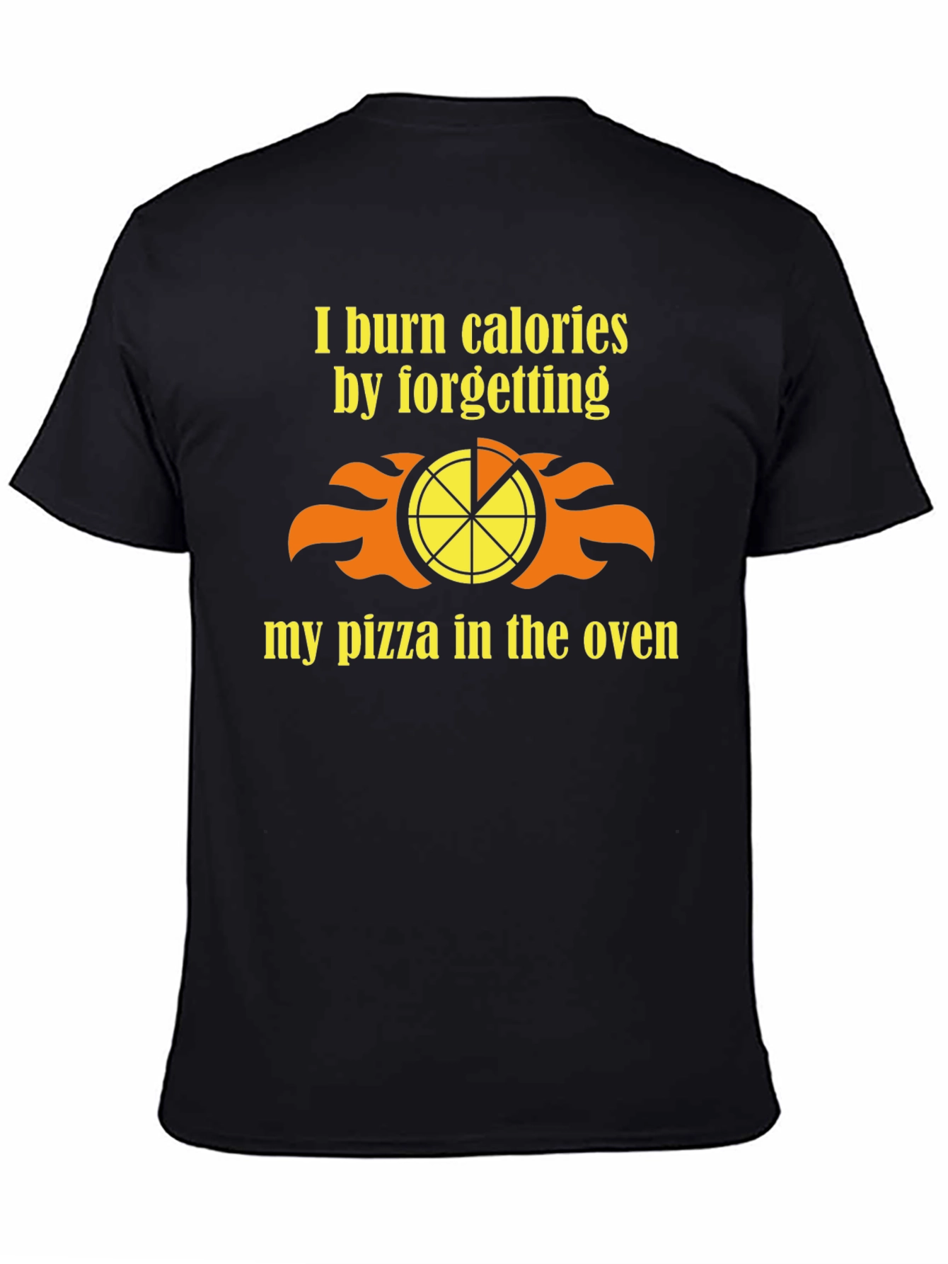 Funny Burned Pizza Calorie Mens Black T-Shirt