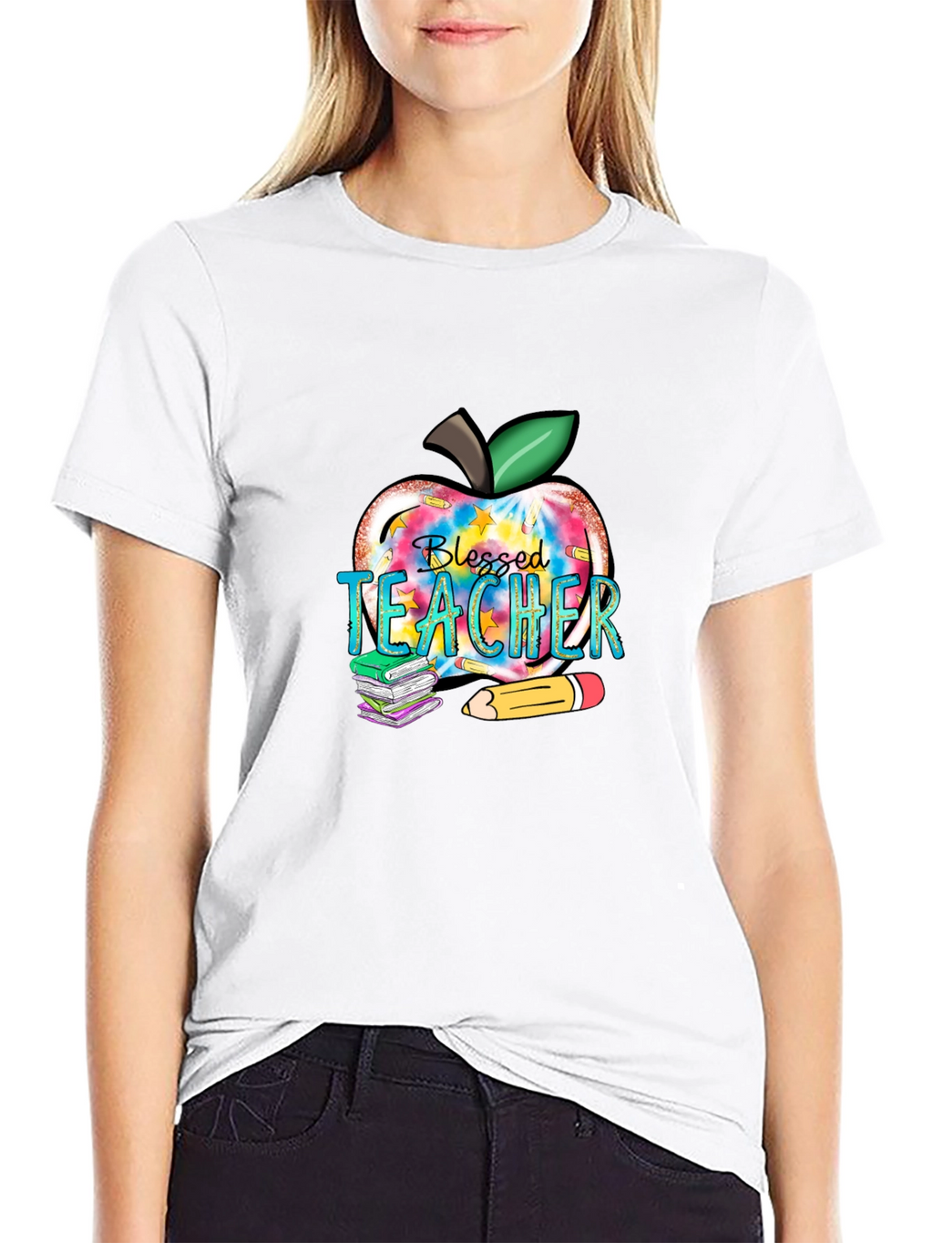 Blessed Teacher Apple Graphic T-Shirt