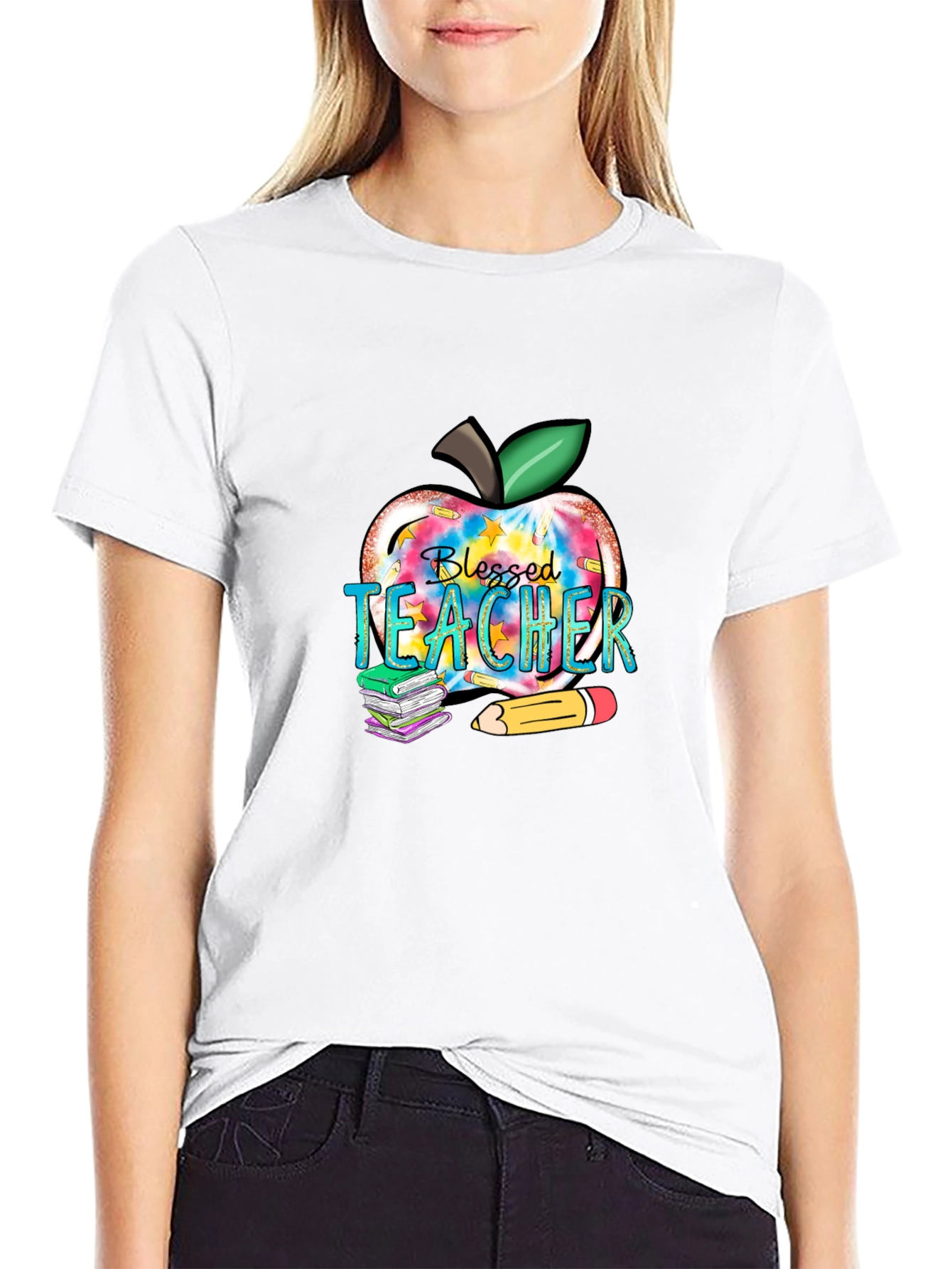 Blessed Teacher Apple Graphic T-Shirt