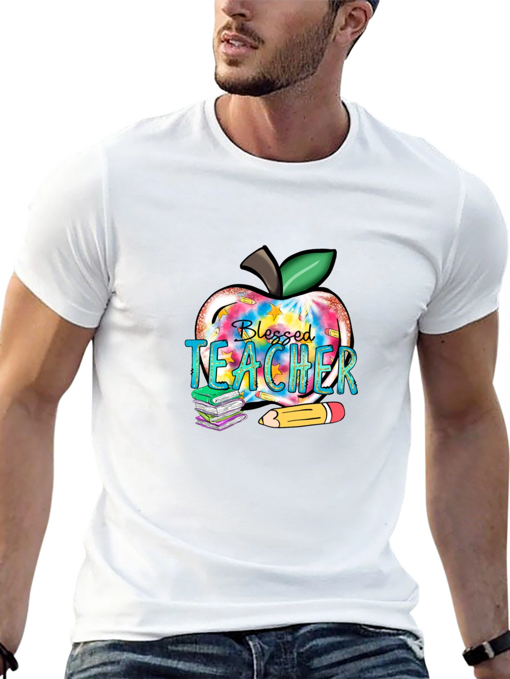 Blessed Teacher Apple Graphic T-Shirt