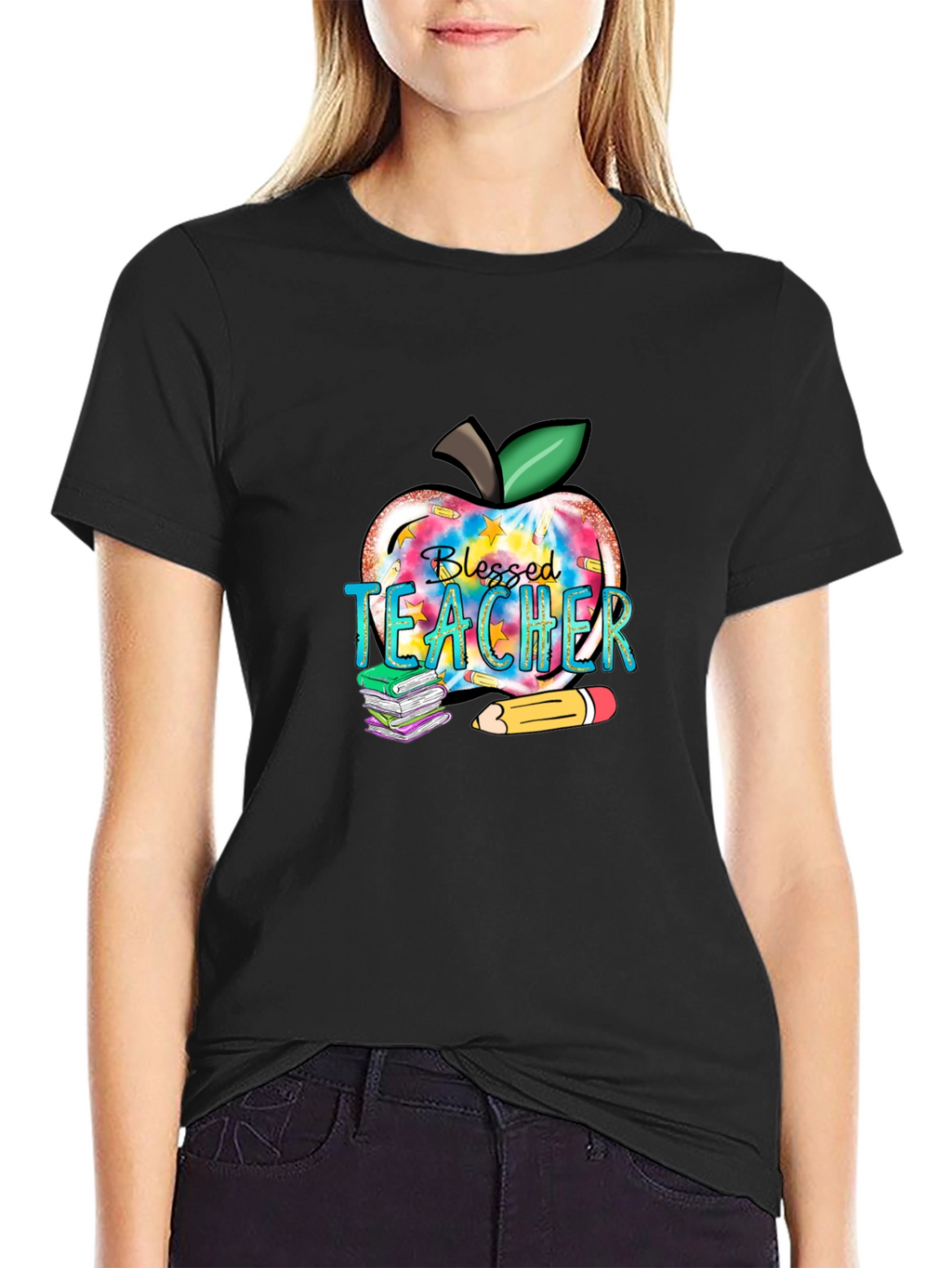 Blessed Teacher Apple Graphic T-Shirt
