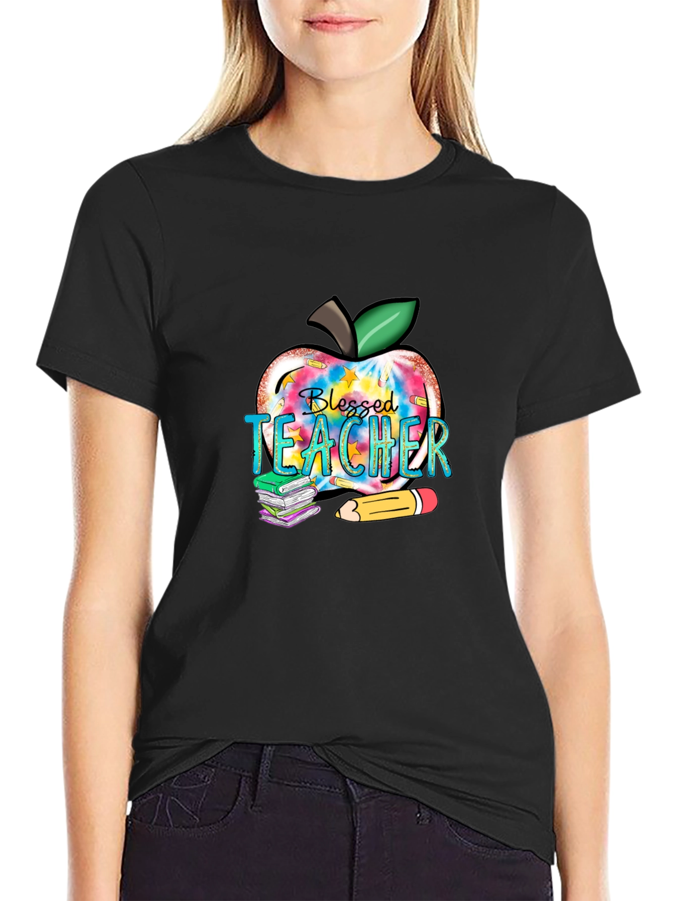 Blessed Teacher Apple Graphic T-Shirt