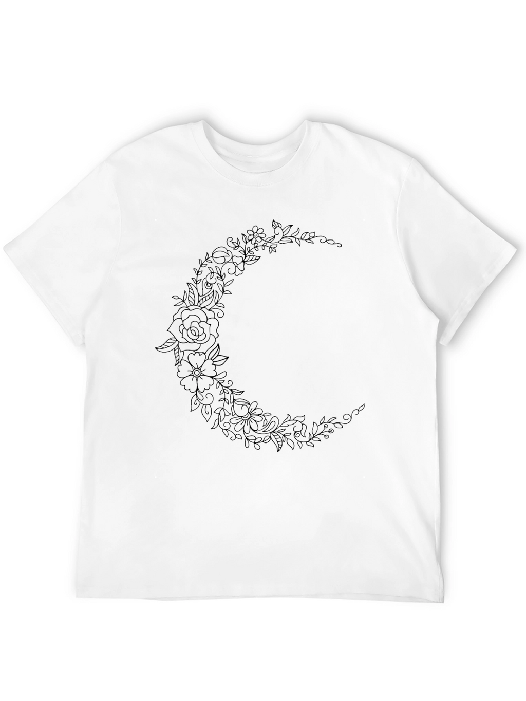 Floral Crescent Moon Black Graphic Tee