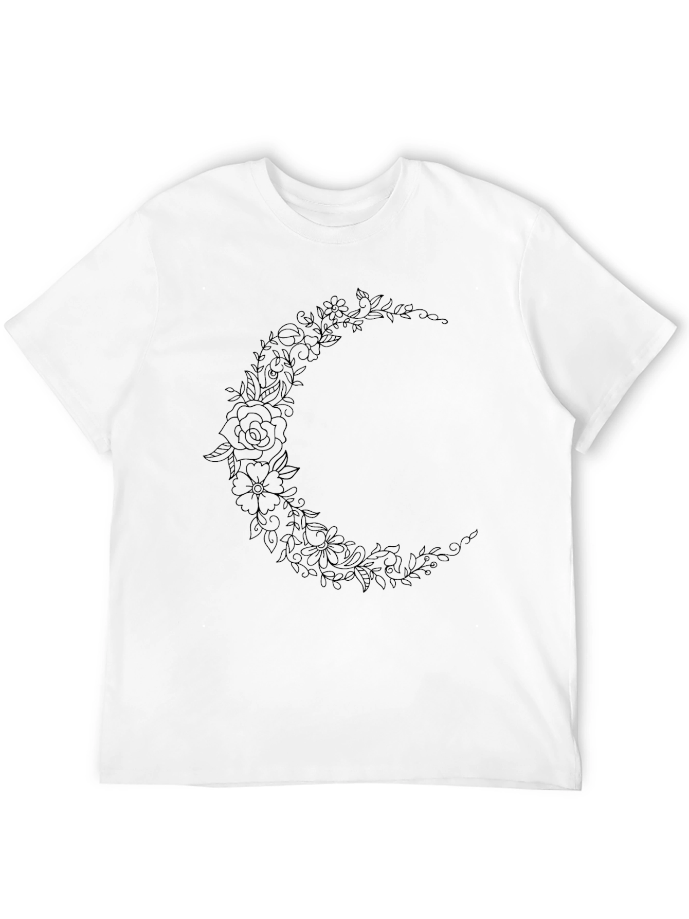 Floral Crescent Moon Black Graphic Tee