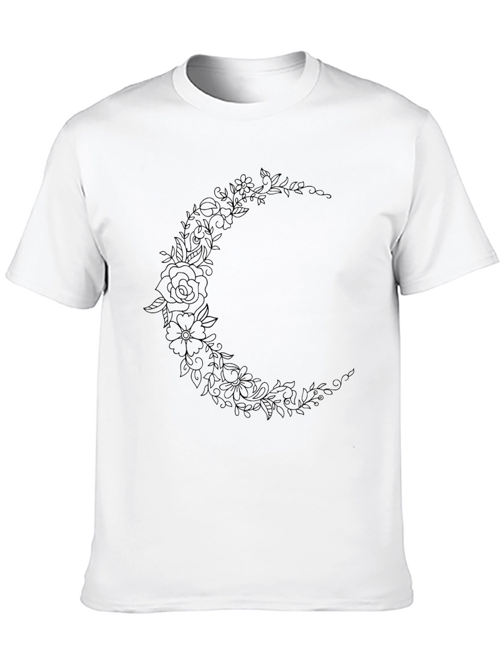 Floral Crescent Moon Black Graphic Tee