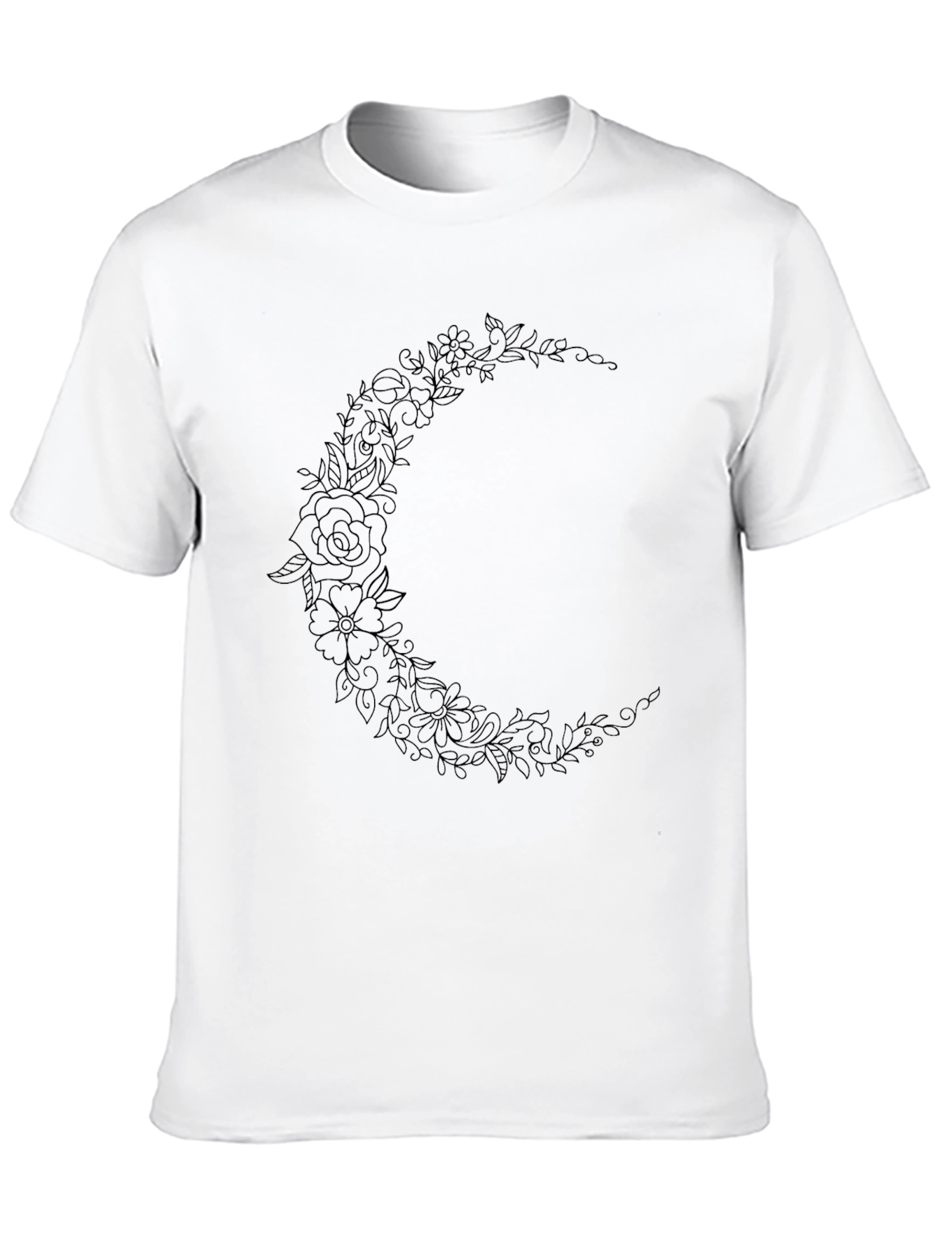 Floral Crescent Moon Black Graphic Tee