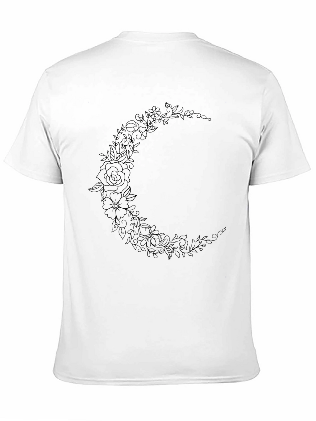 Floral Crescent Moon Black Graphic Tee