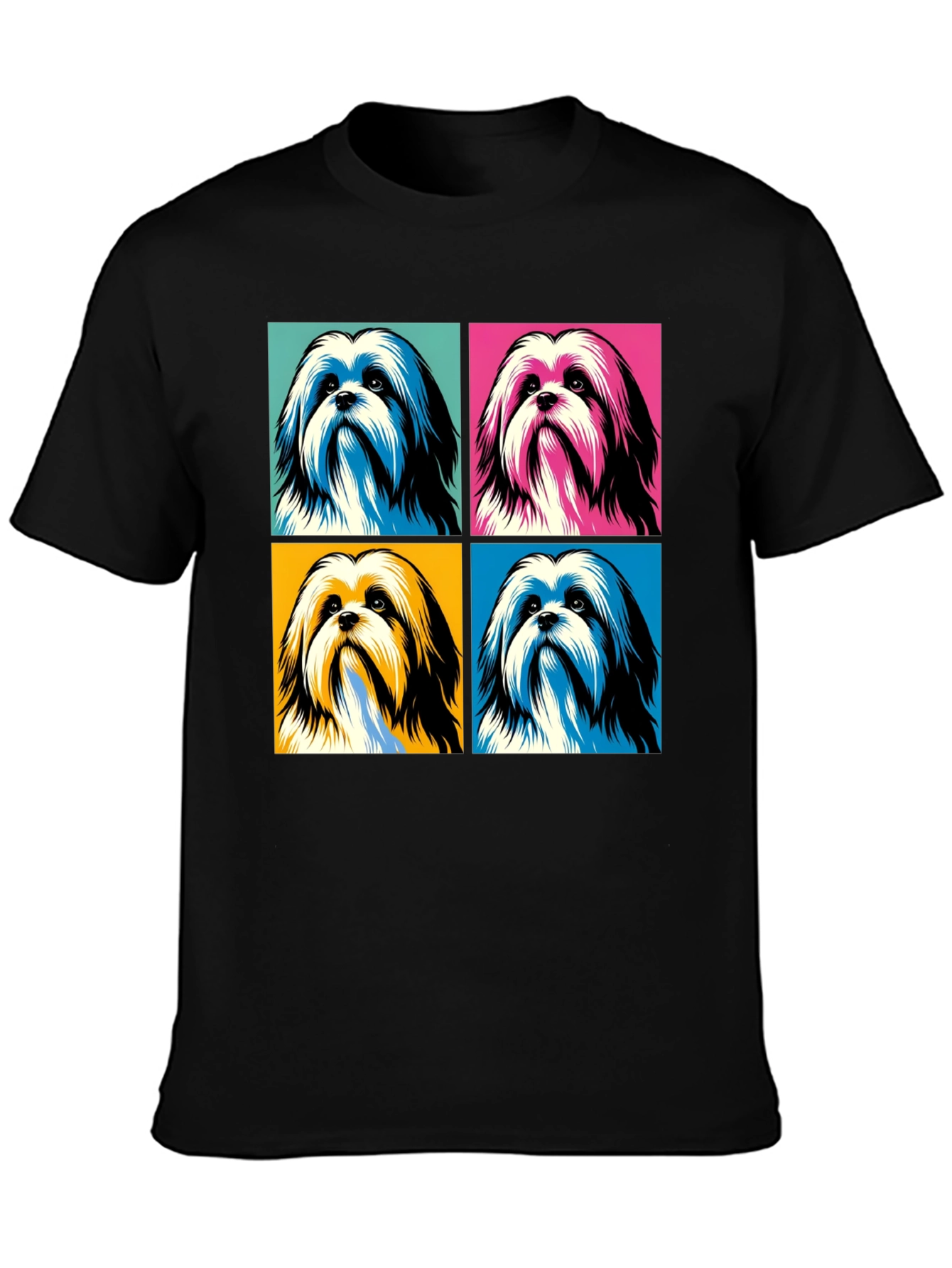 Pop Art Shih Tzu Dog Graphic Black T-Shirt