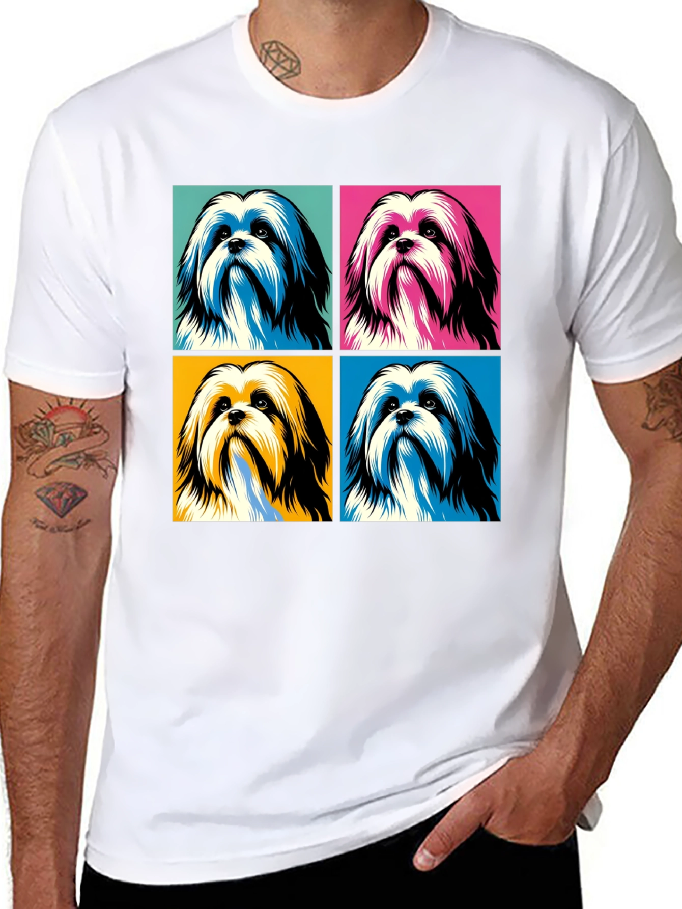 Pop Art Shih Tzu Dog Graphic Black T-Shirt