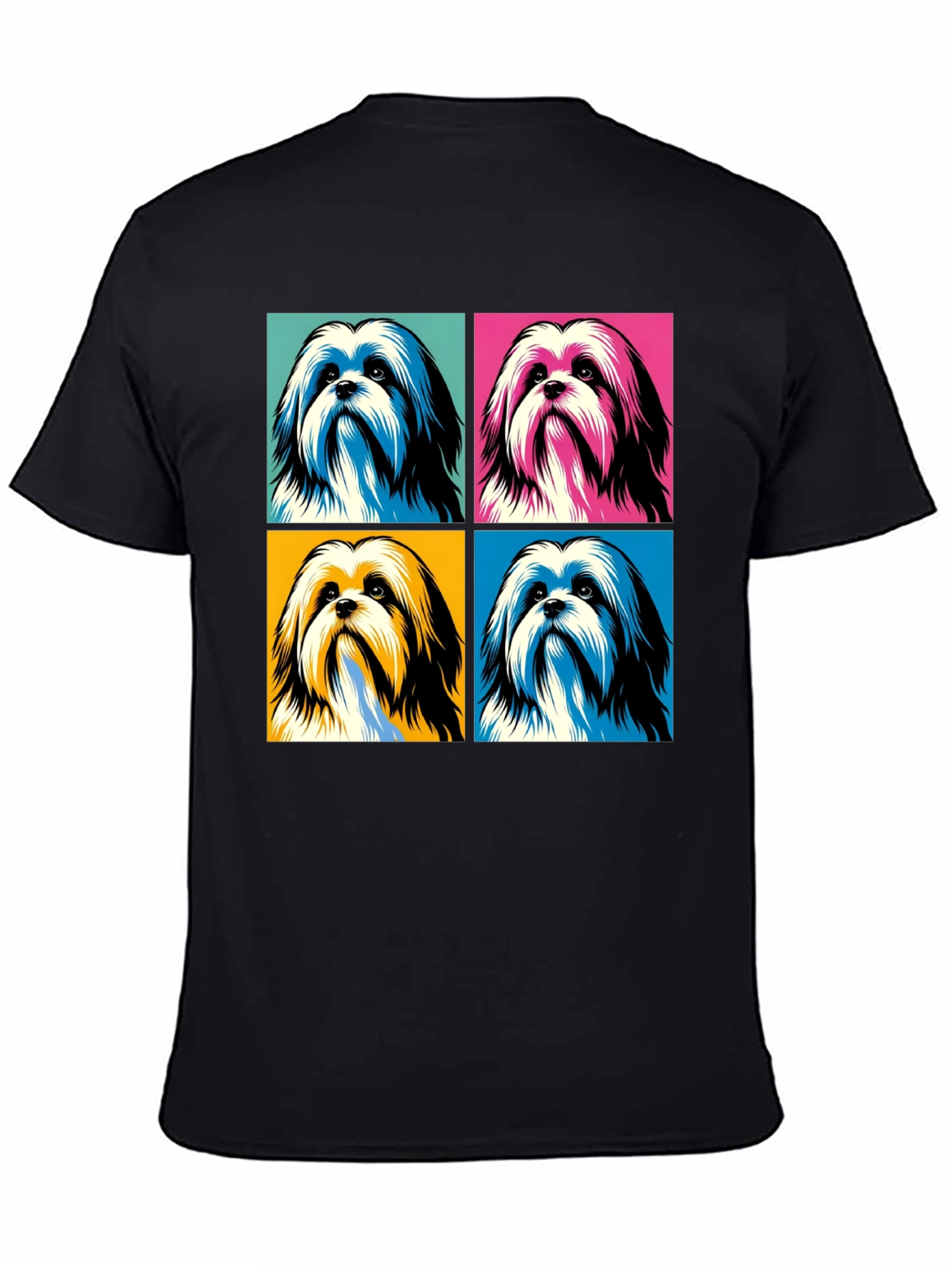 Pop Art Shih Tzu Dog Graphic Black T-Shirt