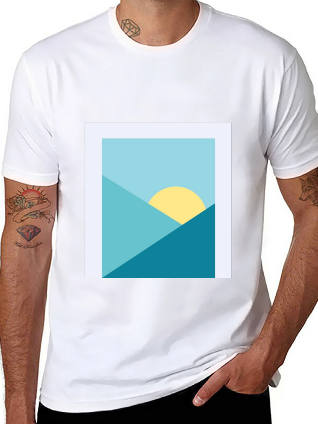 Geometric Landscape Graphic Tee - Modern Art Shirt