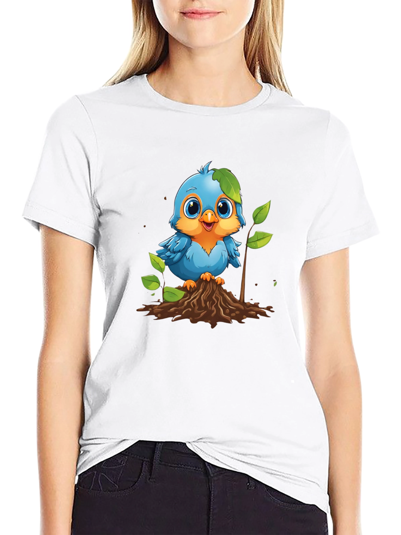 Cute Blue Bird Planting T-Shirt