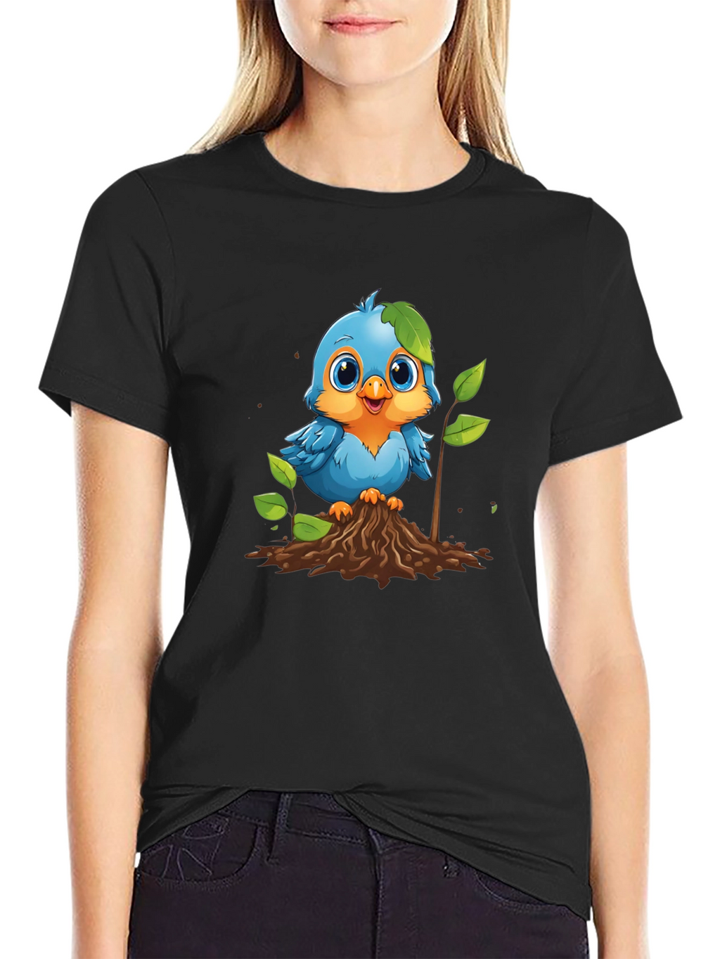 Cute Blue Bird Planting T-Shirt