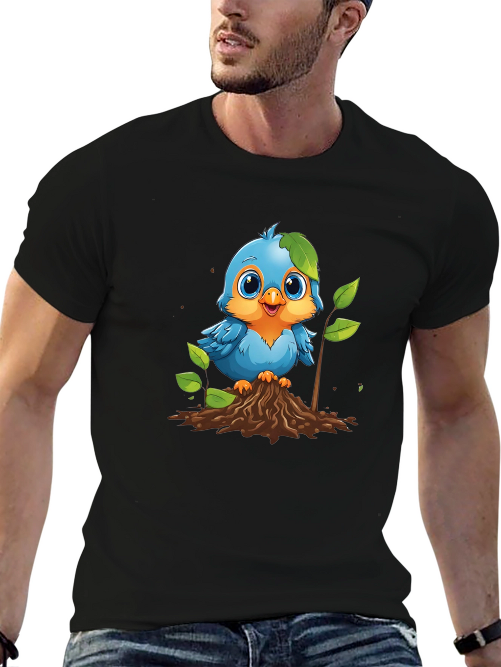 Cute Blue Bird Planting T-Shirt