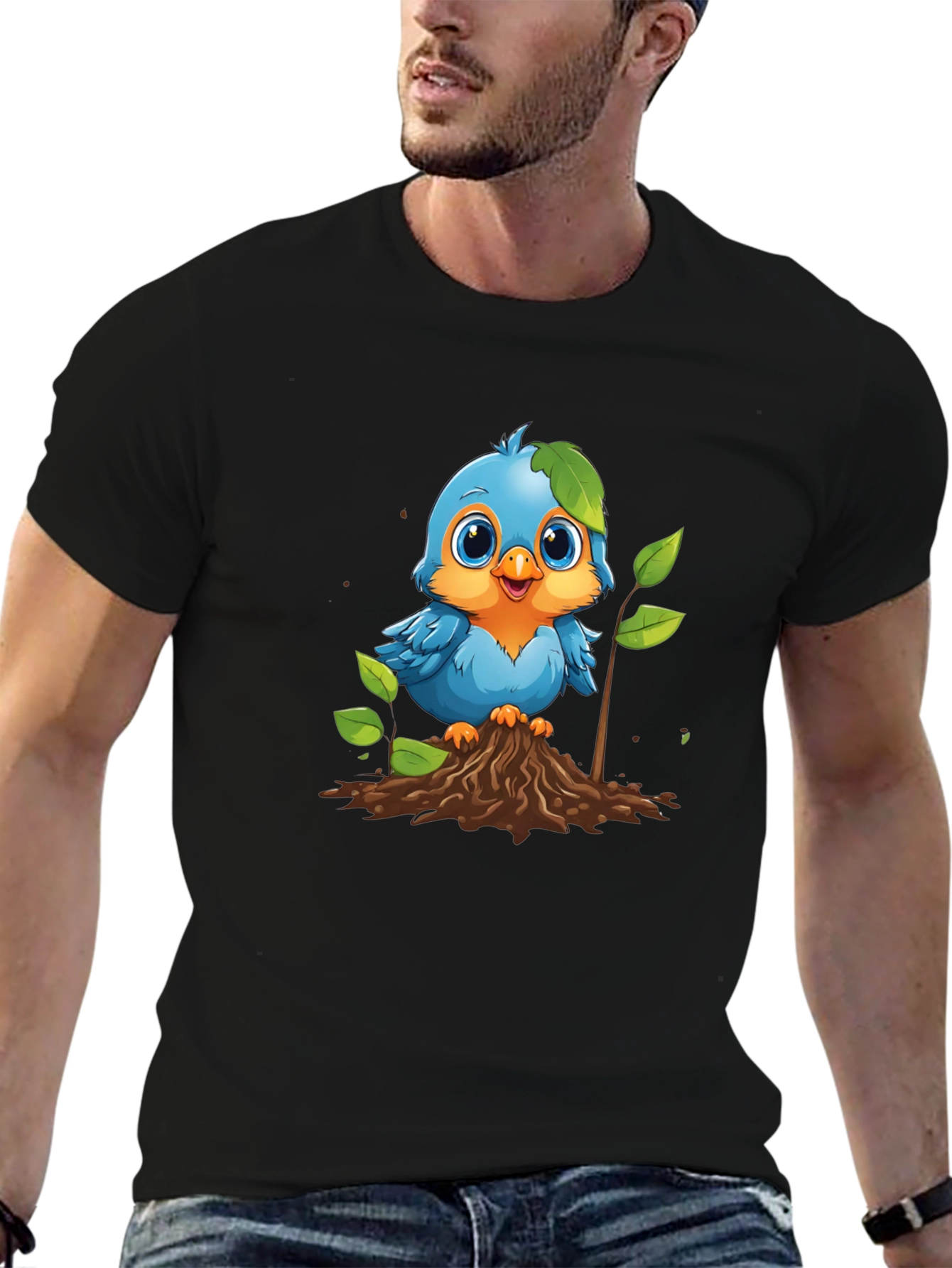 Cute Blue Bird Planting T-Shirt