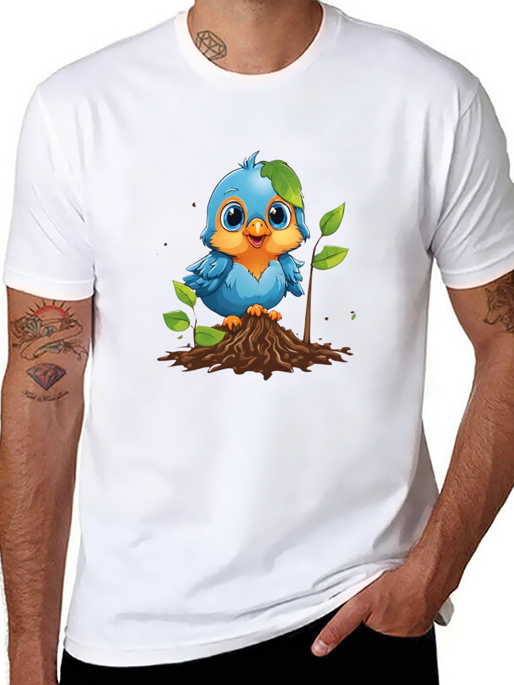 Cute Blue Bird Planting T-Shirt