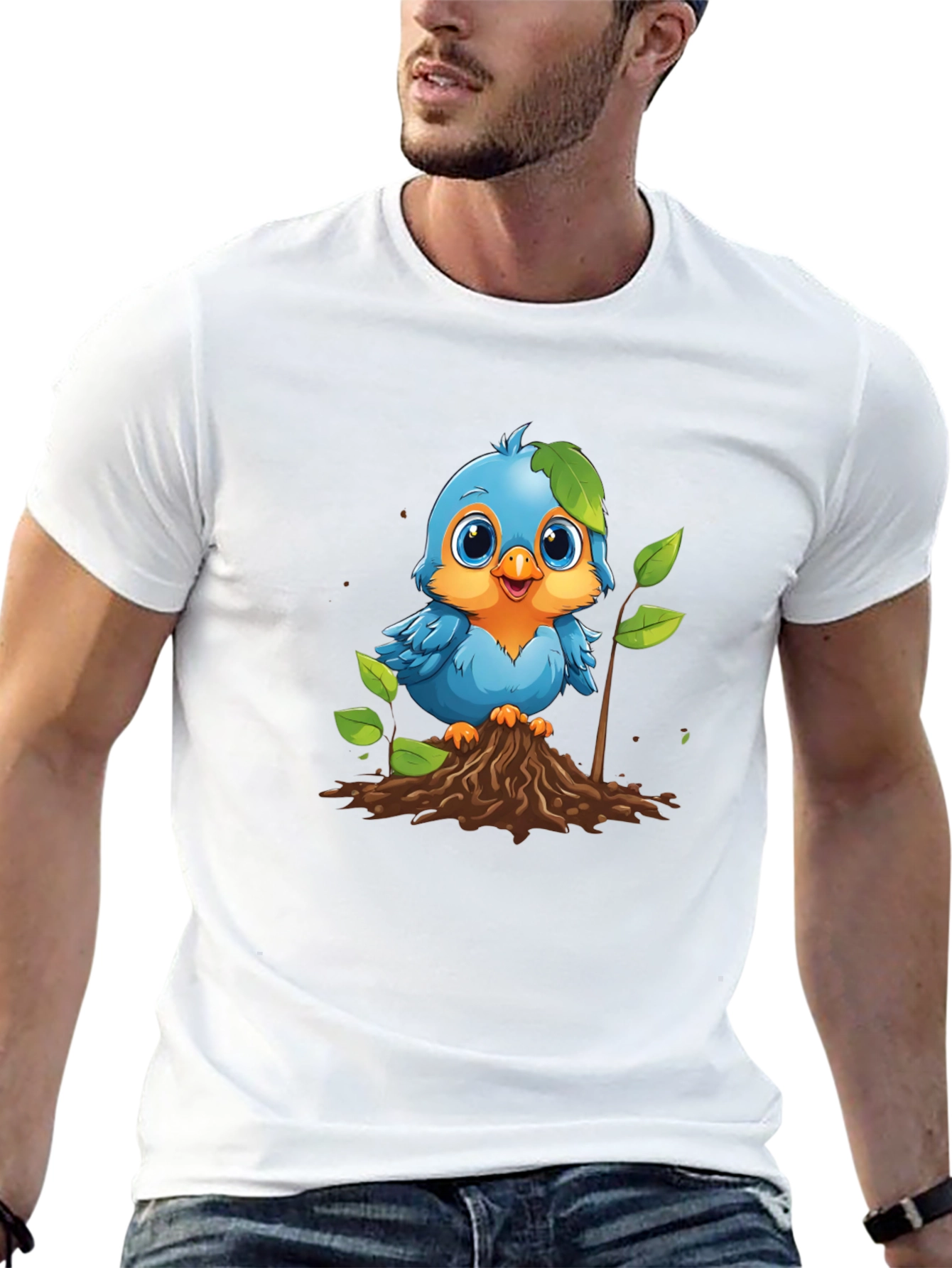 Cute Blue Bird Planting T-Shirt