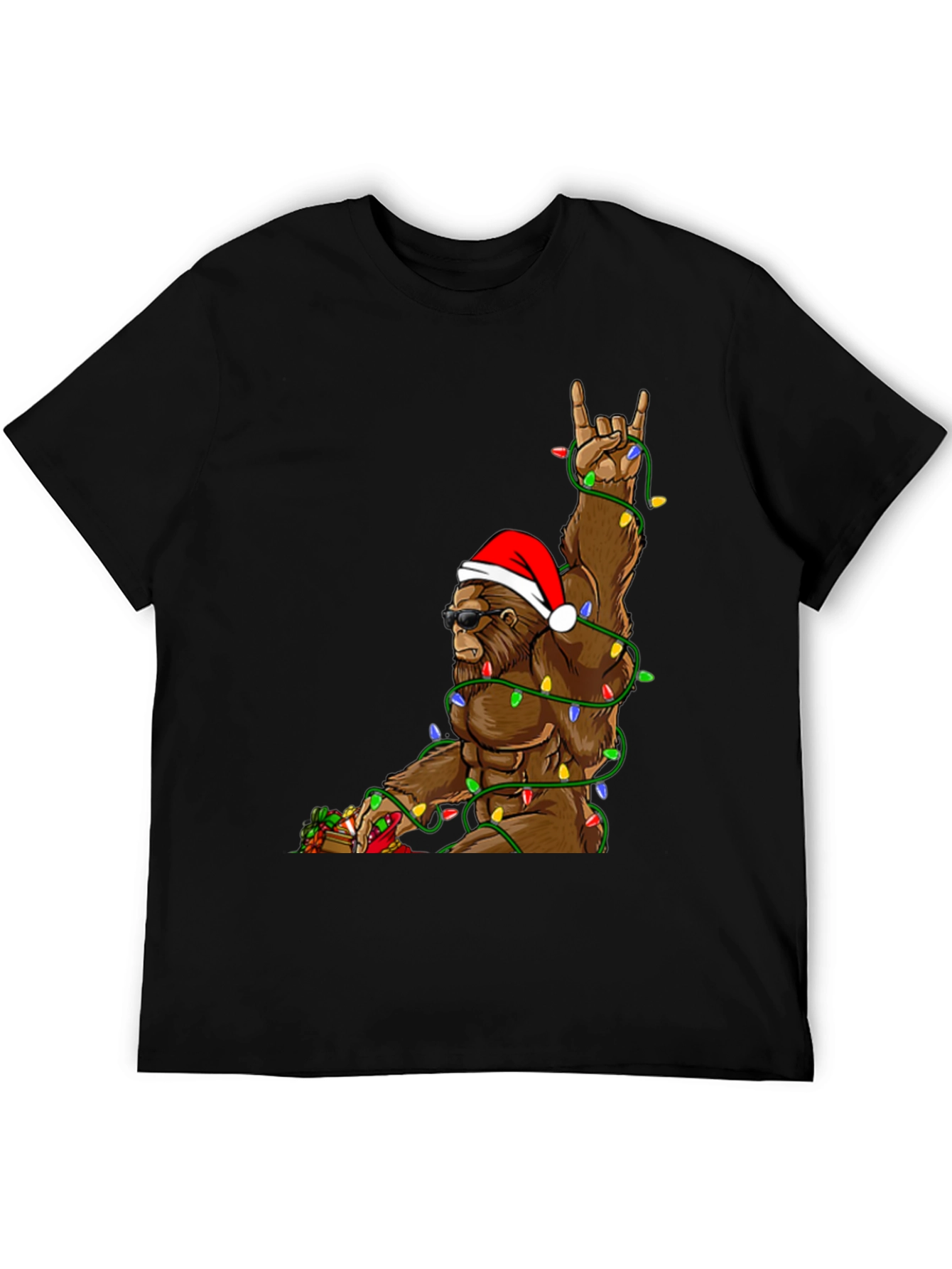 Festive Bigfoot T-Shirt with Christmas Lights