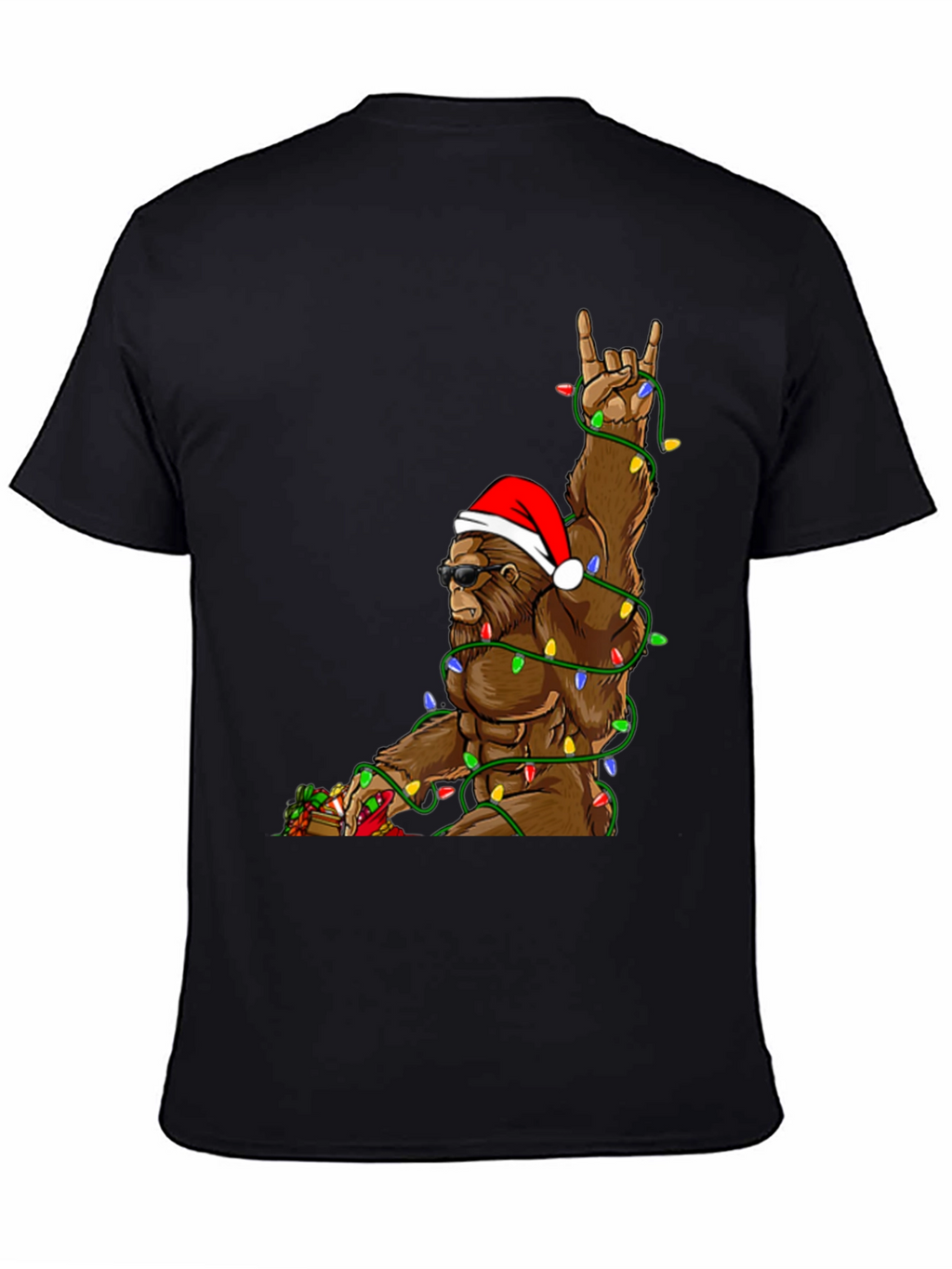 Festive Bigfoot T-Shirt with Christmas Lights