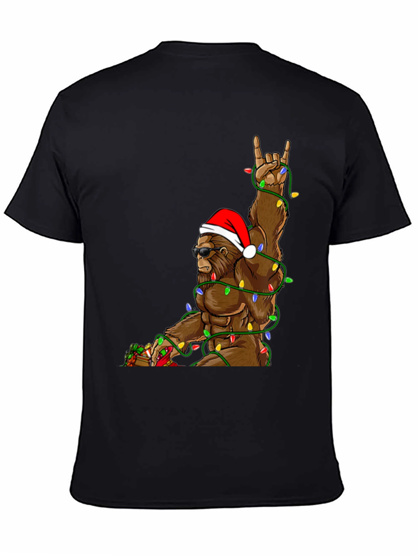 Festive Bigfoot T-Shirt with Christmas Lights