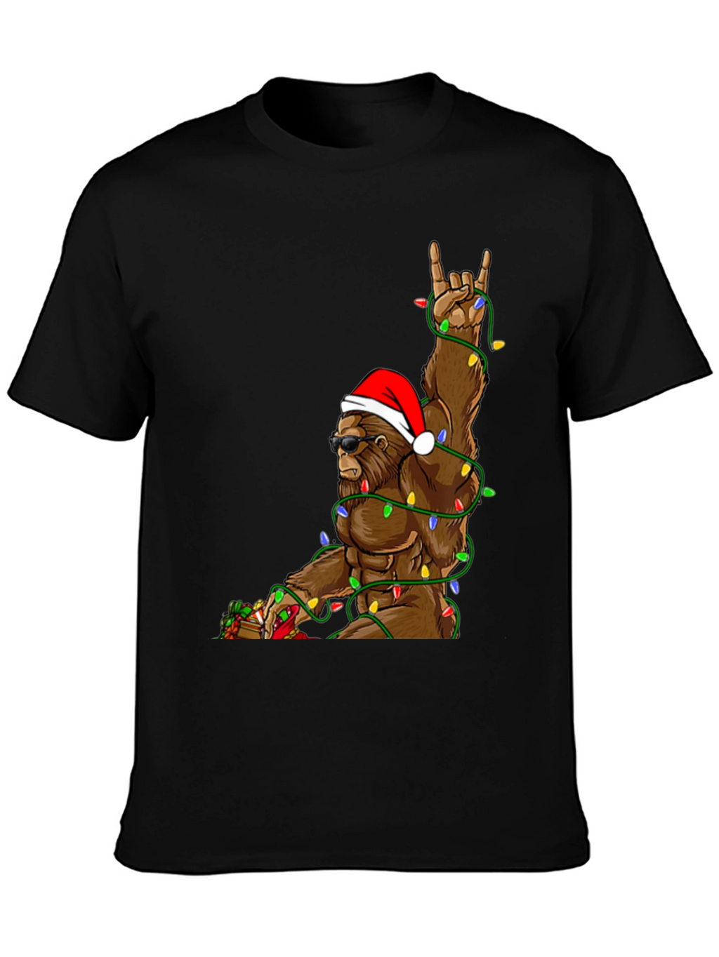 Festive Bigfoot T-Shirt with Christmas Lights