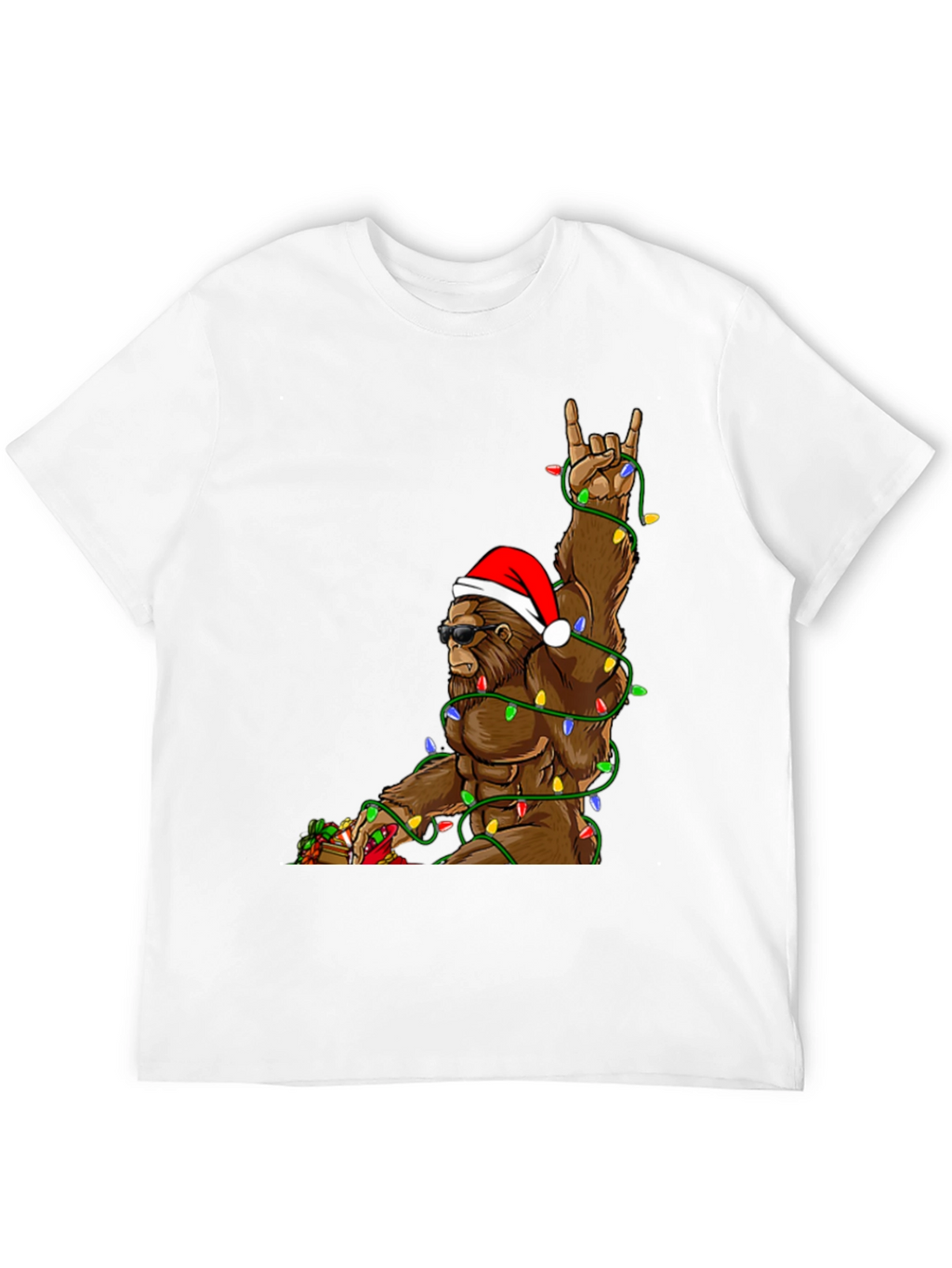 Festive Bigfoot T-Shirt with Christmas Lights