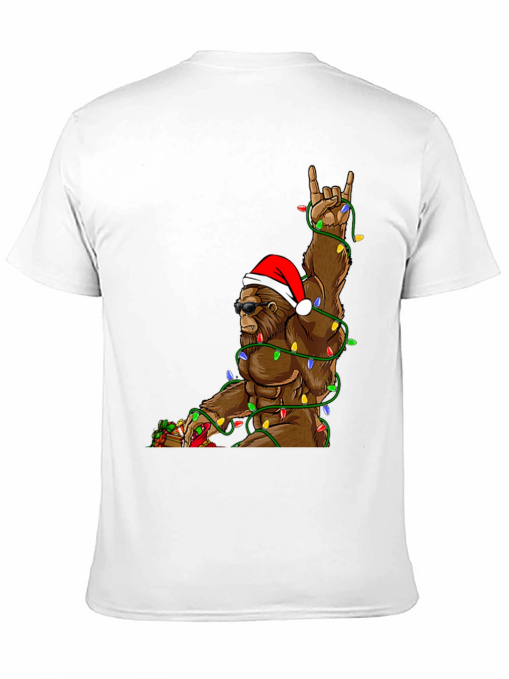 Festive Bigfoot T-Shirt with Christmas Lights