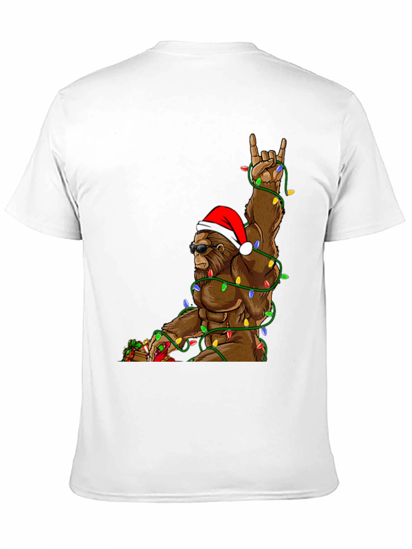 Festive Bigfoot T-Shirt with Christmas Lights